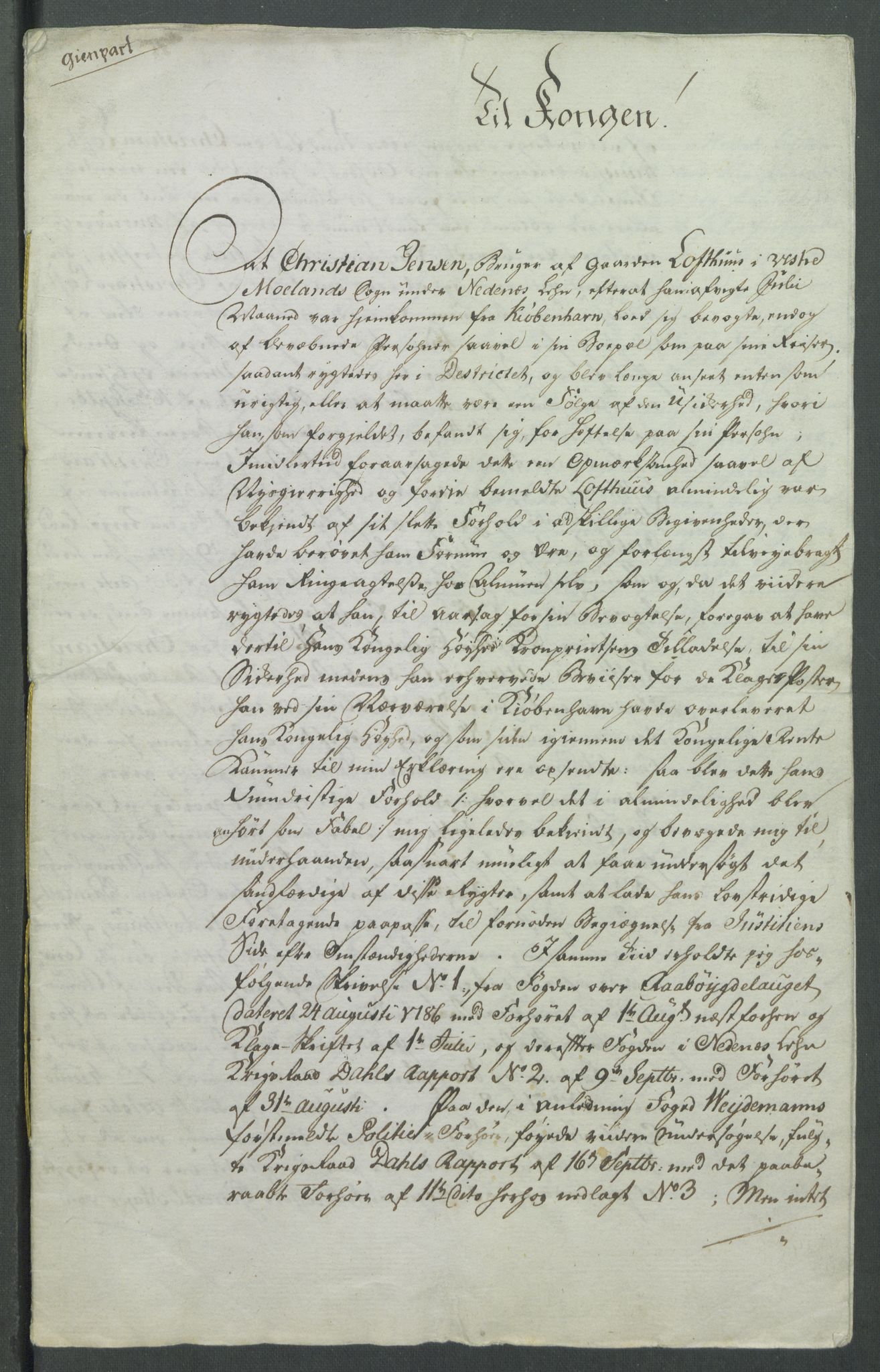 Rentekammeret inntil 1814, Realistisk ordnet avdeling, AV/RA-EA-4070/Od/L0001/0002: Oppløp / [Æ2]: Dokumenter om Lofthusurolighetene i Nedenes, 1786-1789, p. 4