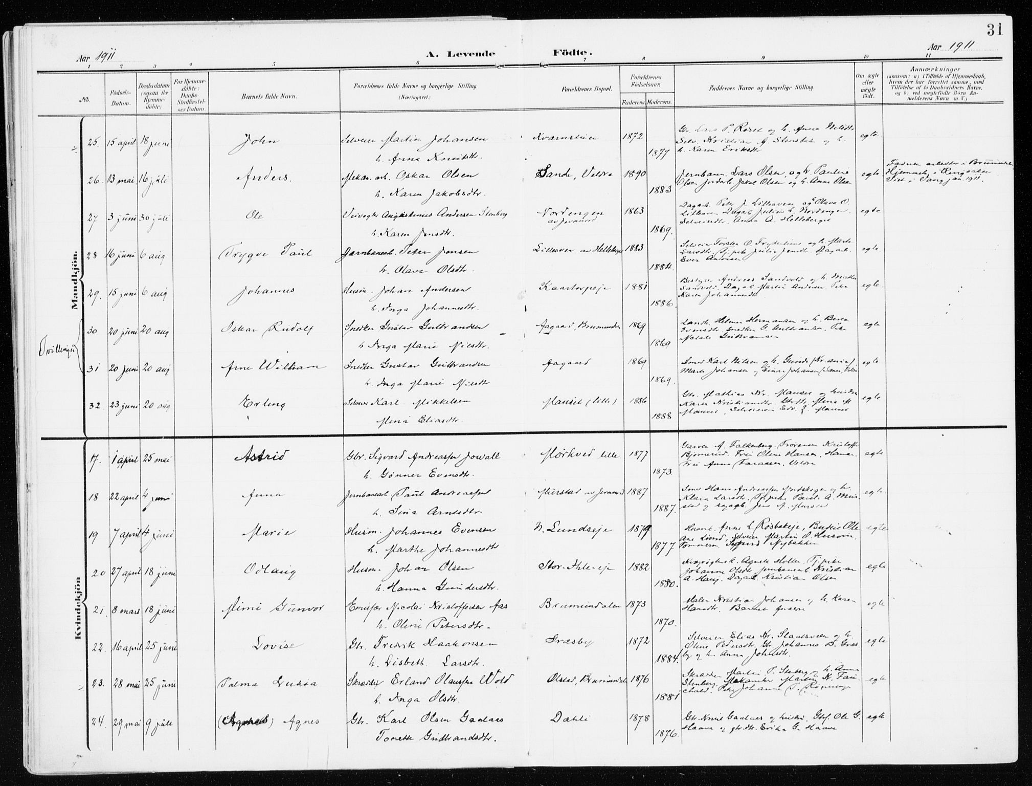Furnes prestekontor, SAH/PREST-012/K/Ka/L0001: Parish register (official) no. 1, 1907-1935, p. 31
