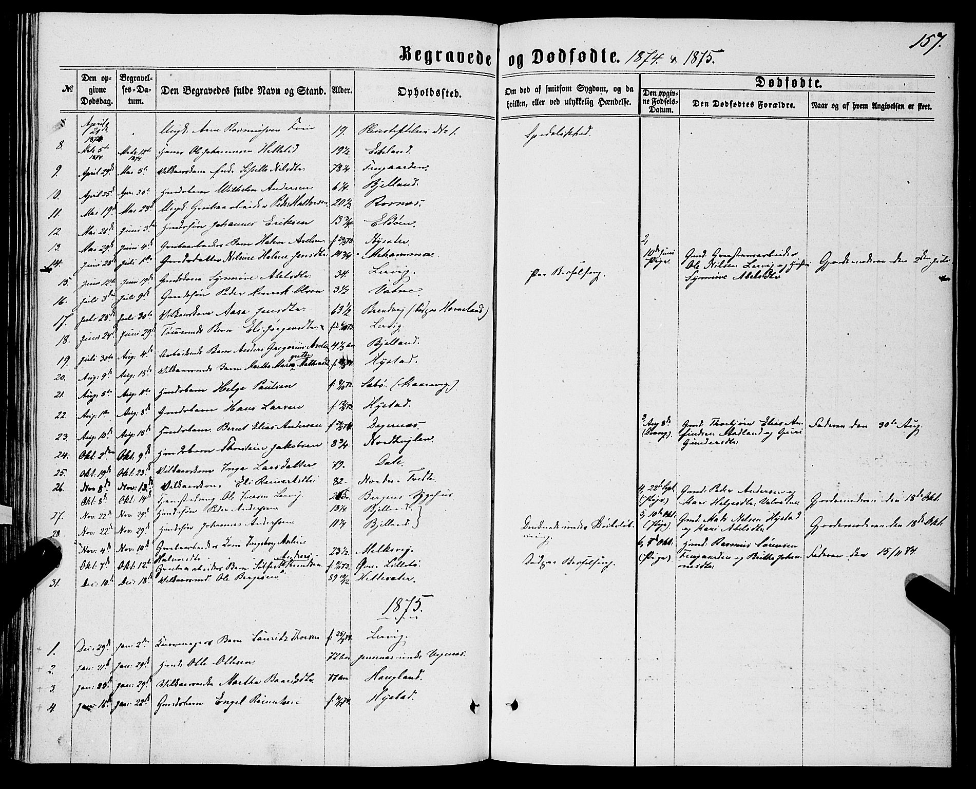 Stord sokneprestembete, SAB/A-78201/H/Haa: Parish register (official) no. B 1, 1862-1877, p. 157