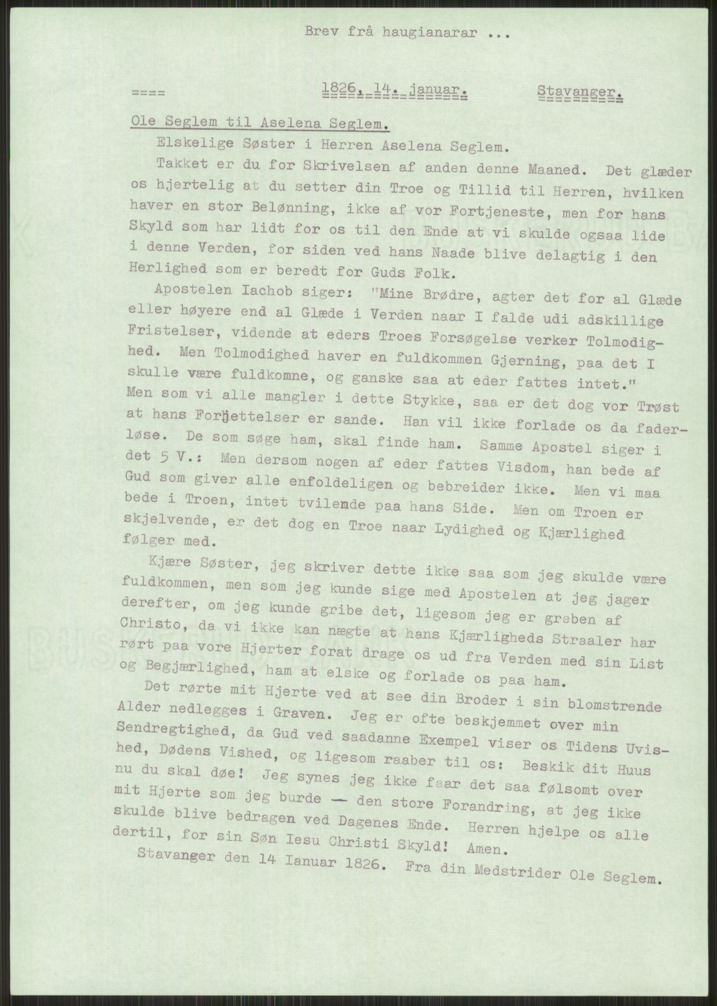 Samlinger til kildeutgivelse, Haugianerbrev, AV/RA-EA-6834/F/L0003: Haugianerbrev III: 1822-1826, 1822-1826