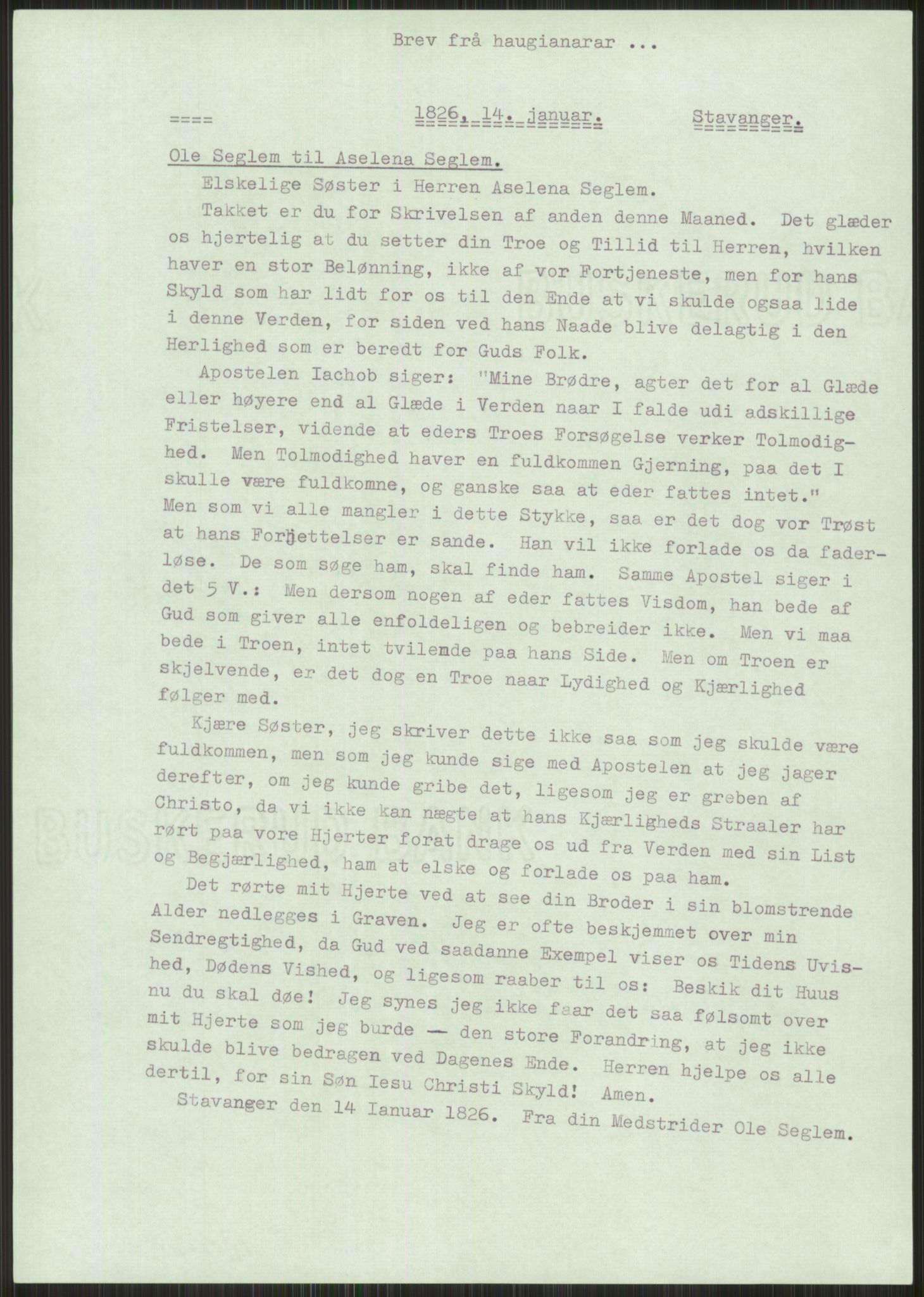 Samlinger til kildeutgivelse, Haugianerbrev, RA/EA-6834/F/L0003: Haugianerbrev III: 1822-1826, 1822-1826