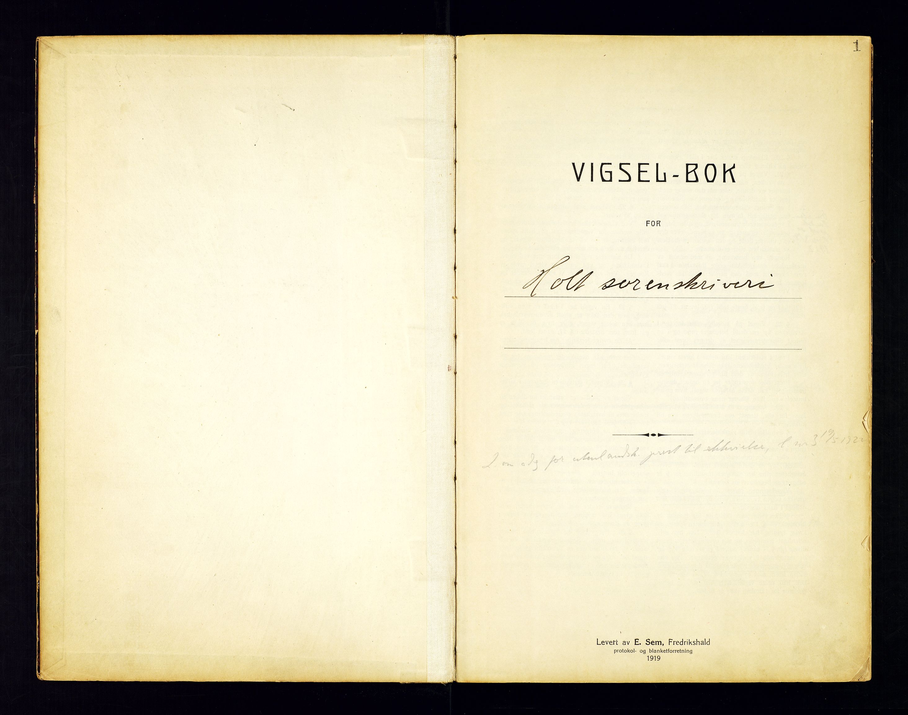 Holt sorenskriveri, SAK/1221-0002/L/Ld/L0002: Vigselbok nr. 1, 1920-1944, p. 1