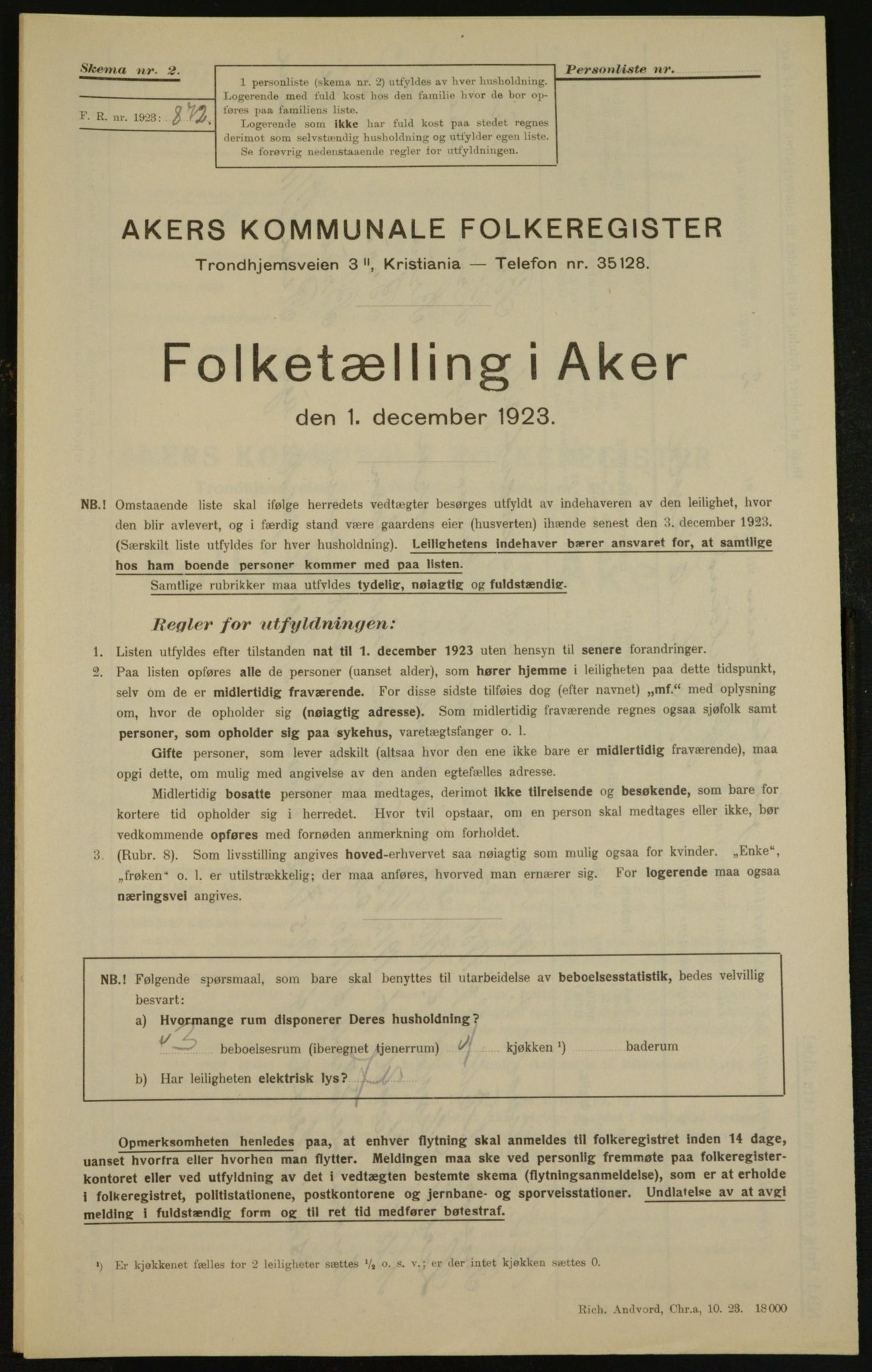 , Municipal Census 1923 for Aker, 1923, p. 28154