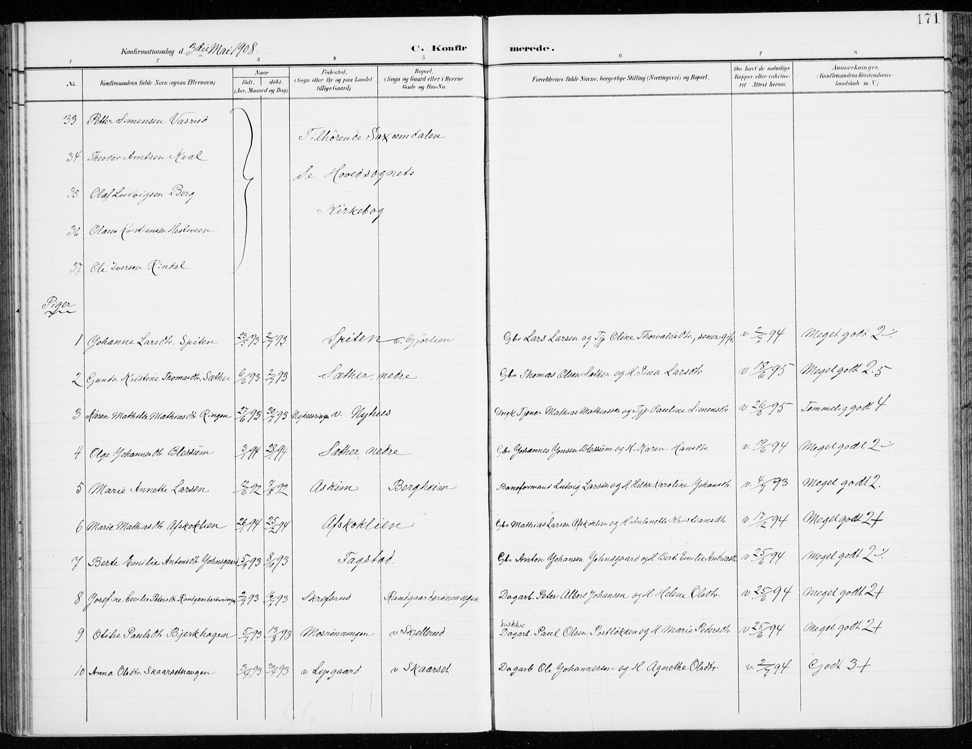 Fåberg prestekontor, AV/SAH-PREST-086/H/Ha/Haa/L0011: Parish register (official) no. 11, 1899-1913, p. 171