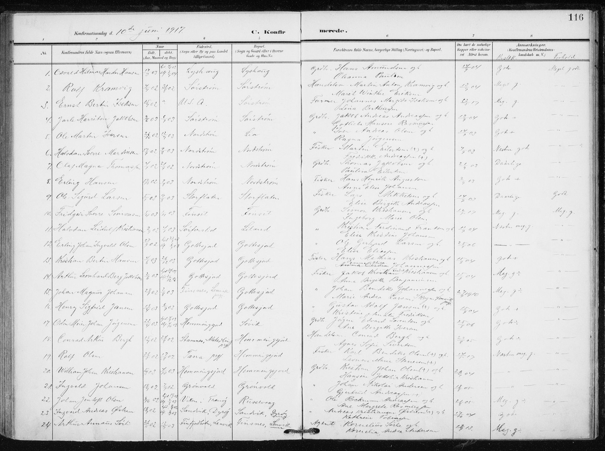 Tranøy sokneprestkontor, SATØ/S-1313/I/Ia/Iaa/L0012kirke: Parish register (official) no. 12, 1905-1918, p. 116
