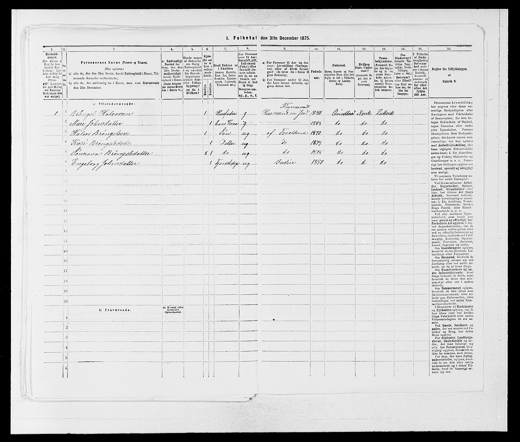 SAB, 1875 census for 1224P Kvinnherad, 1875, p. 1274