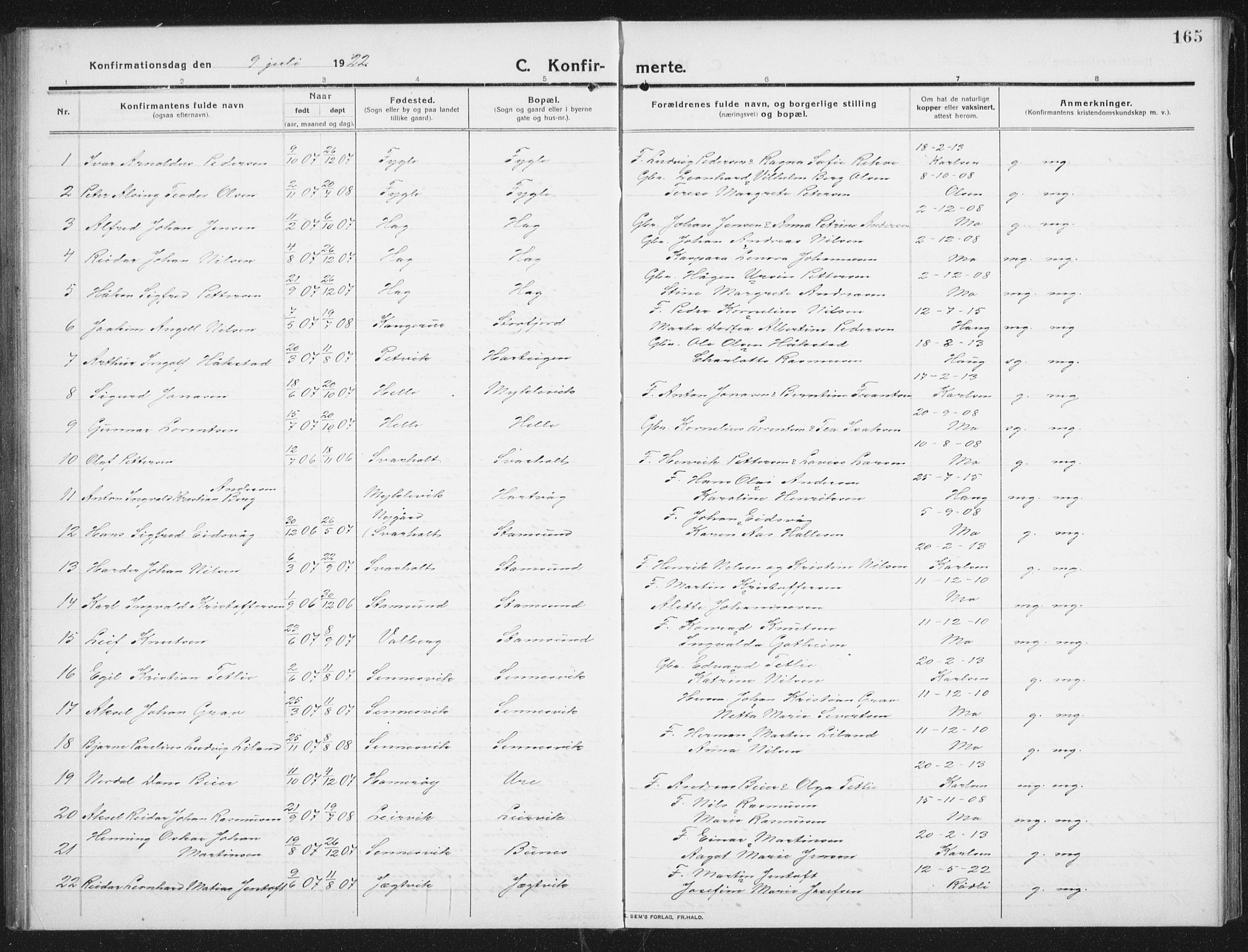 Ministerialprotokoller, klokkerbøker og fødselsregistre - Nordland, SAT/A-1459/882/L1183: Parish register (copy) no. 882C01, 1911-1938, p. 165