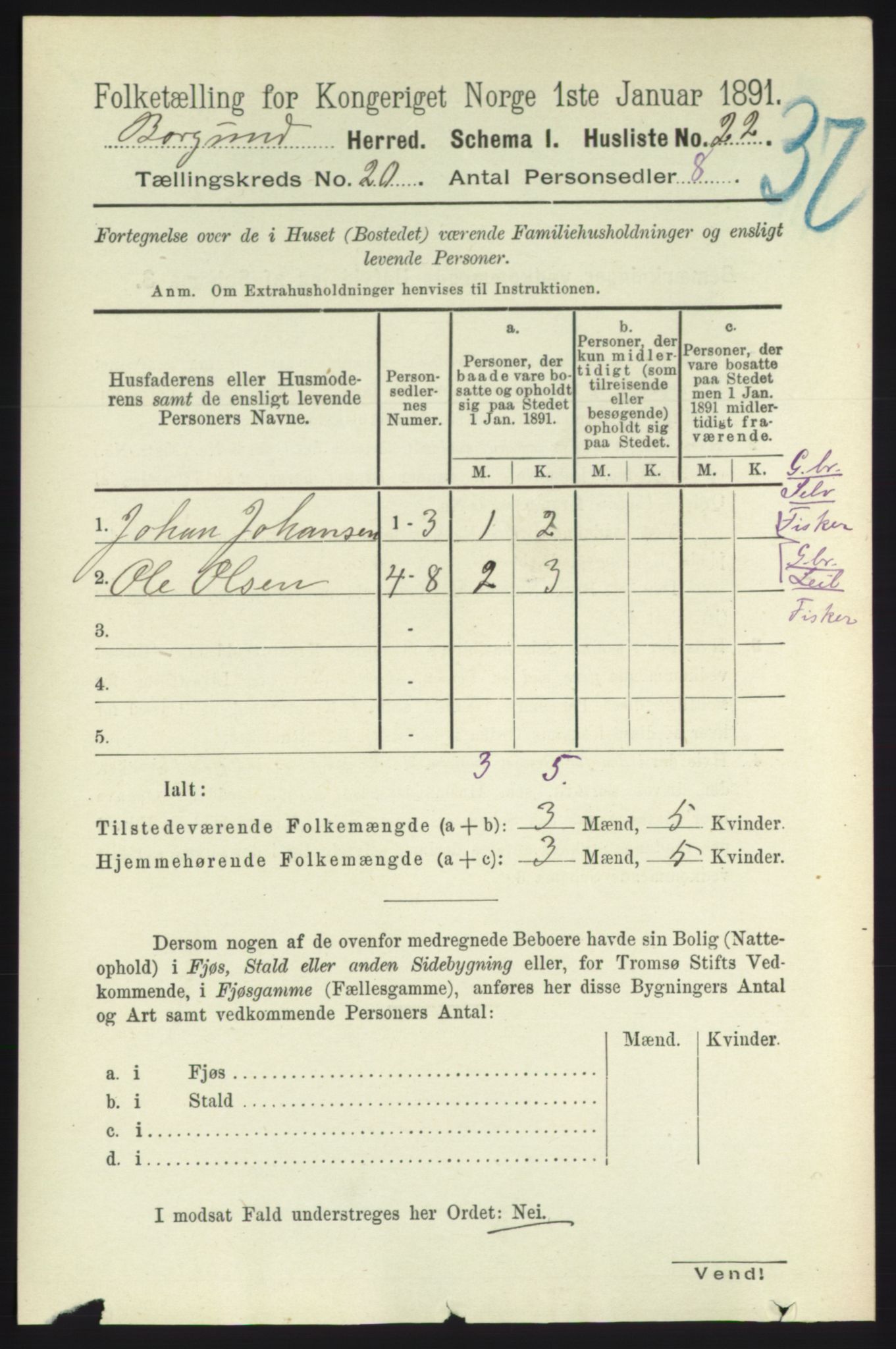 RA, 1891 census for 1531 Borgund, 1891, p. 6105