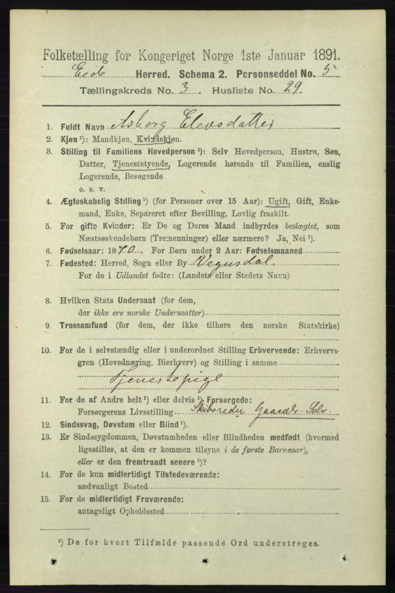 RA, 1891 census for 0925 Eide, 1891, p. 878