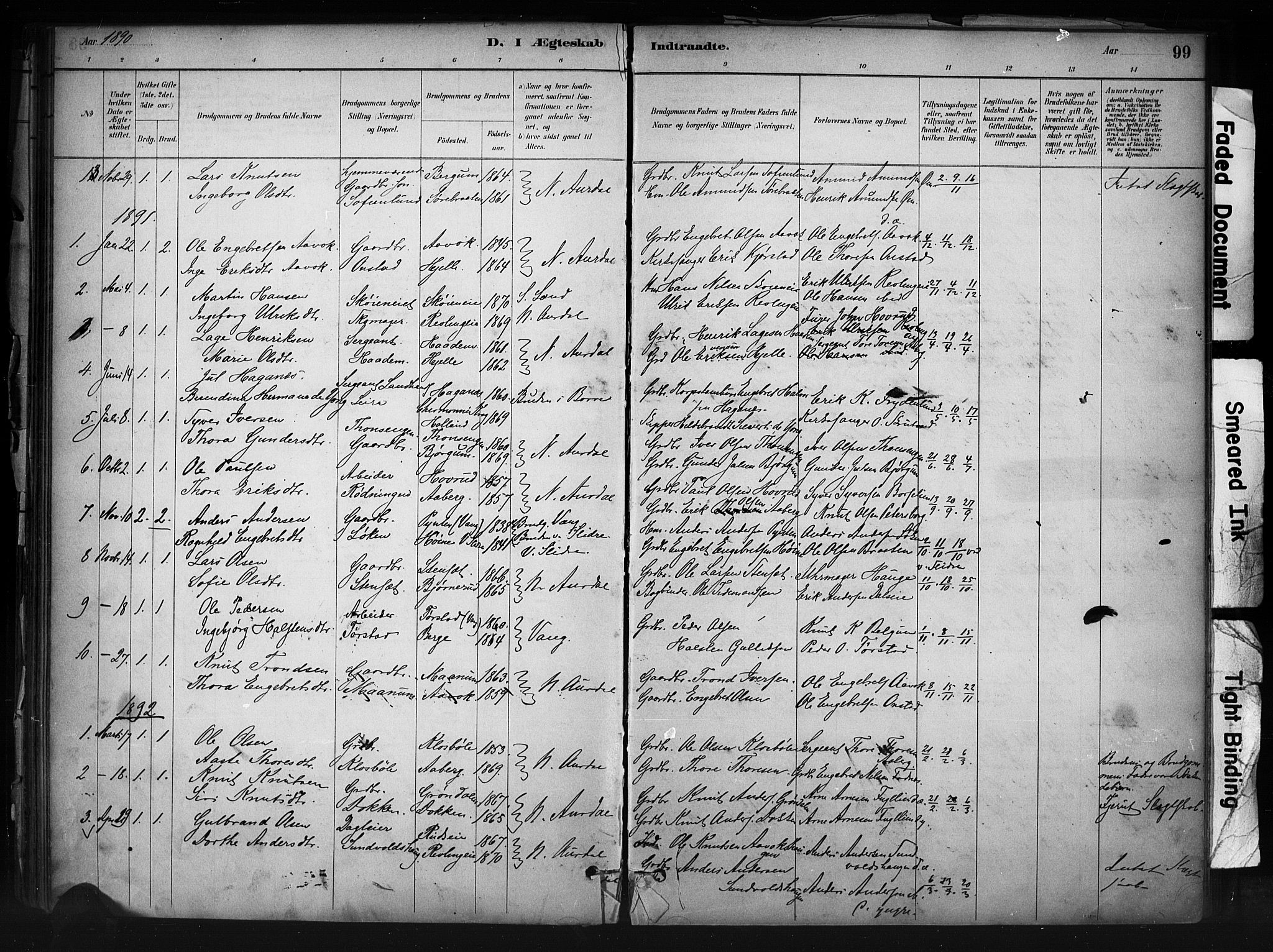 Nord-Aurdal prestekontor, SAH/PREST-132/H/Ha/Haa/L0013: Parish register (official) no. 13, 1883-1895, p. 99