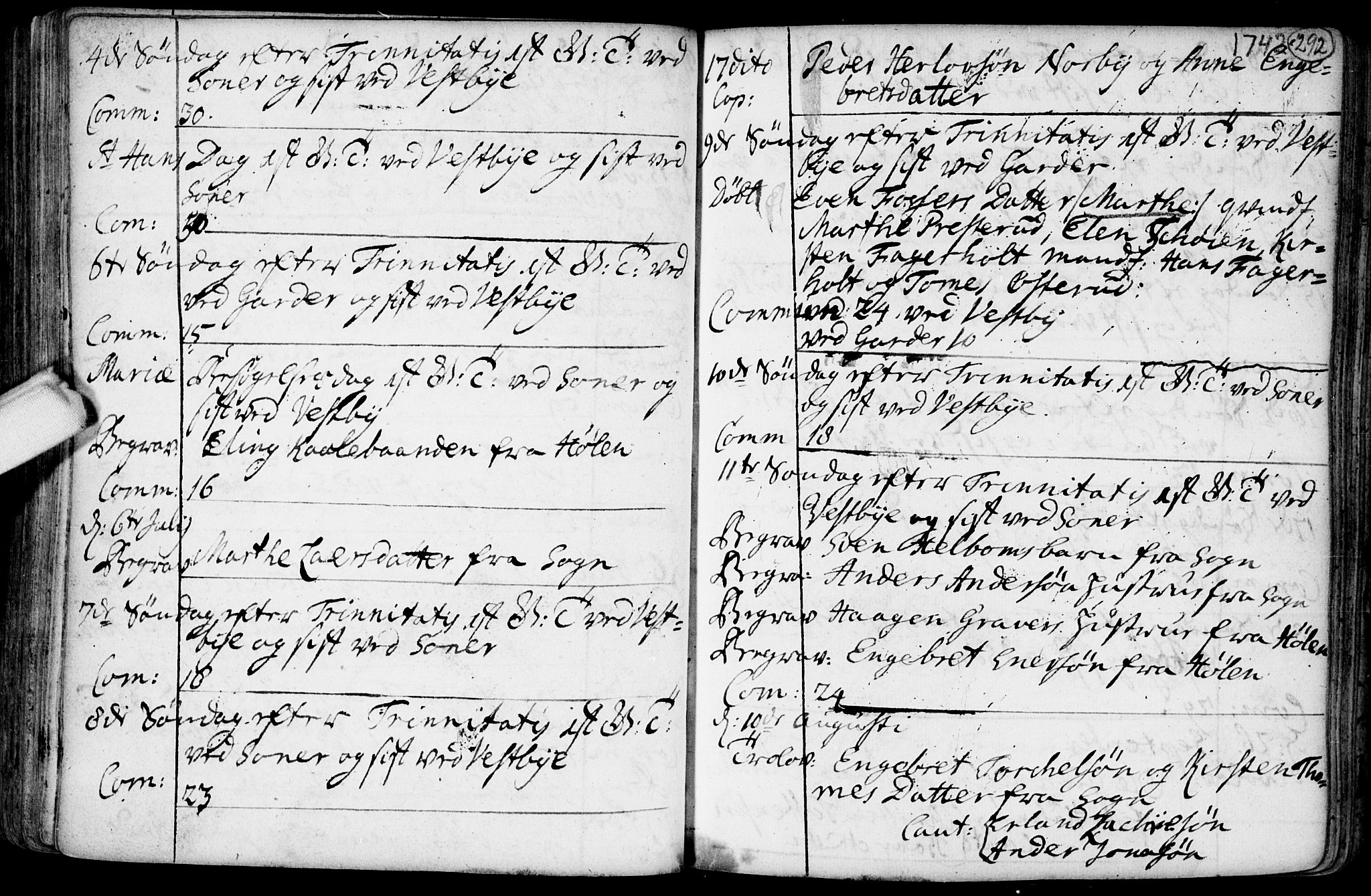 Vestby prestekontor Kirkebøker, AV/SAO-A-10893/F/Fa/L0001.b: Parish register (official) no. I 1B, 1714-1759, p. 292