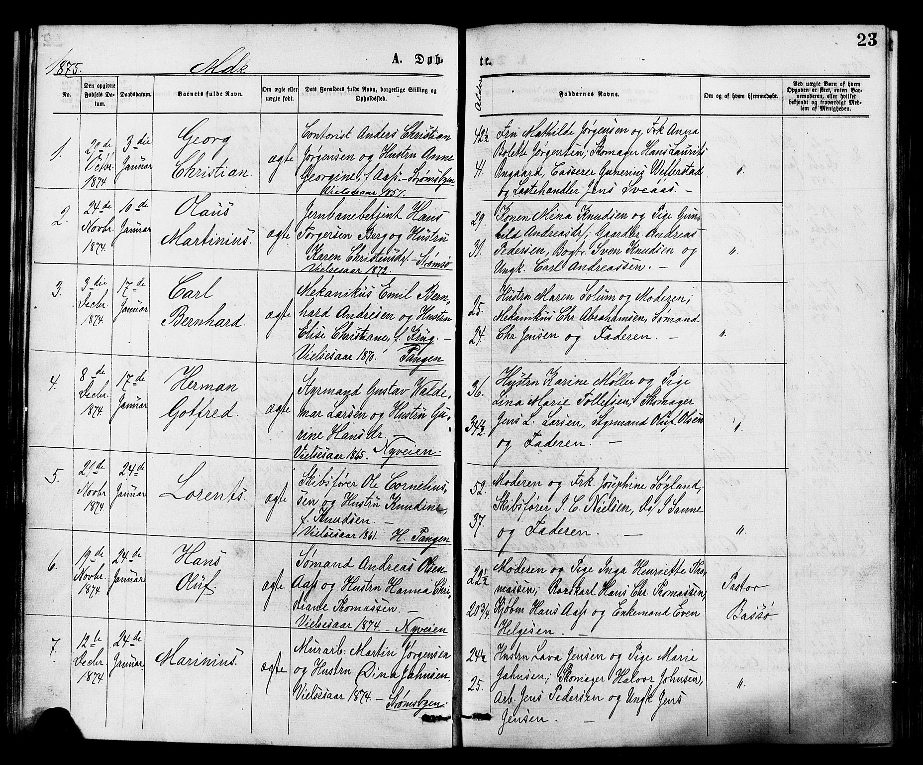 Strømsø kirkebøker, AV/SAKO-A-246/F/Fa/L0019: Parish register (official) no. I 19, 1874-1877, p. 23