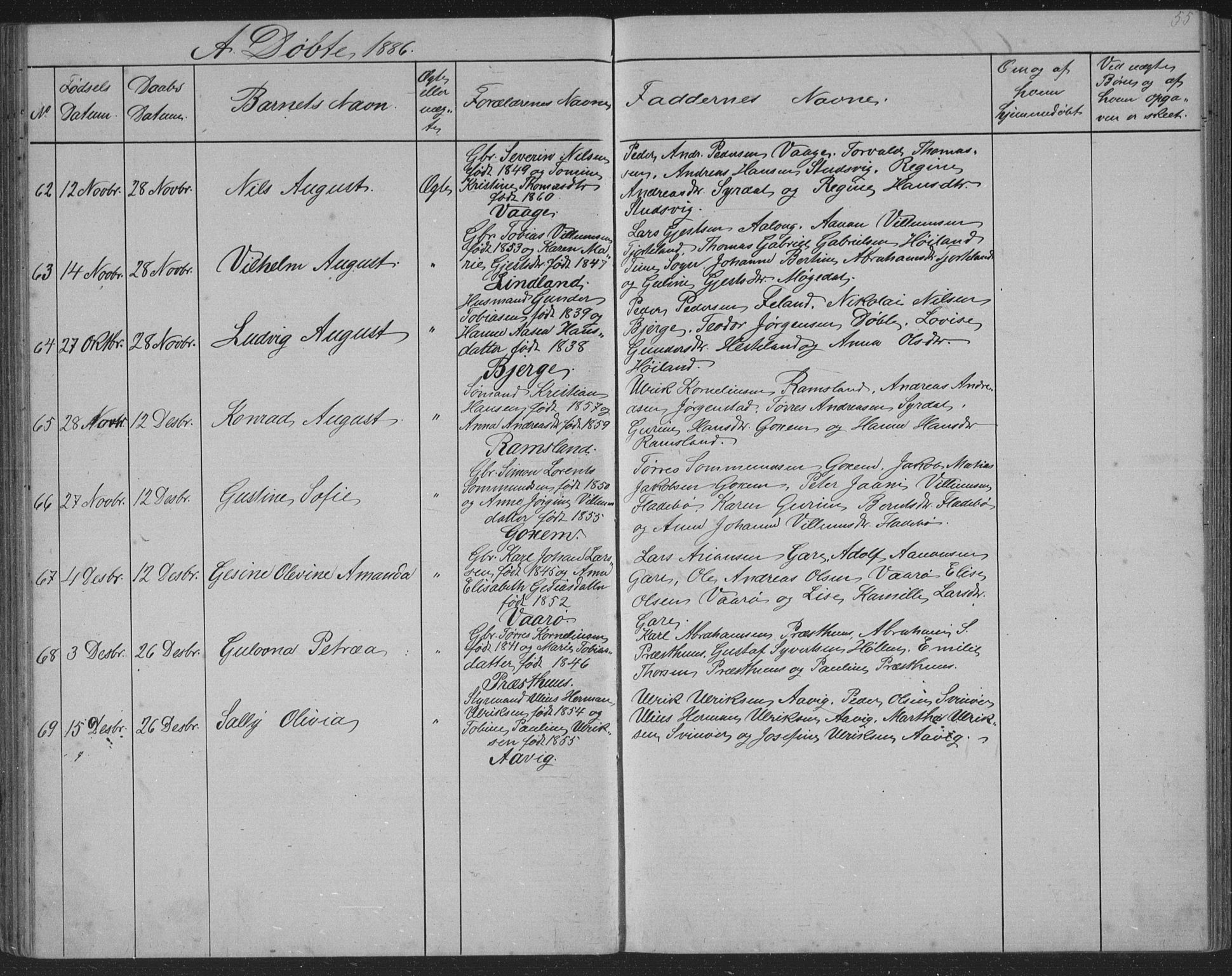 Sør-Audnedal sokneprestkontor, SAK/1111-0039/F/Fb/Fba/L0003: Parish register (copy) no. B 3, 1879-1893, p. 55