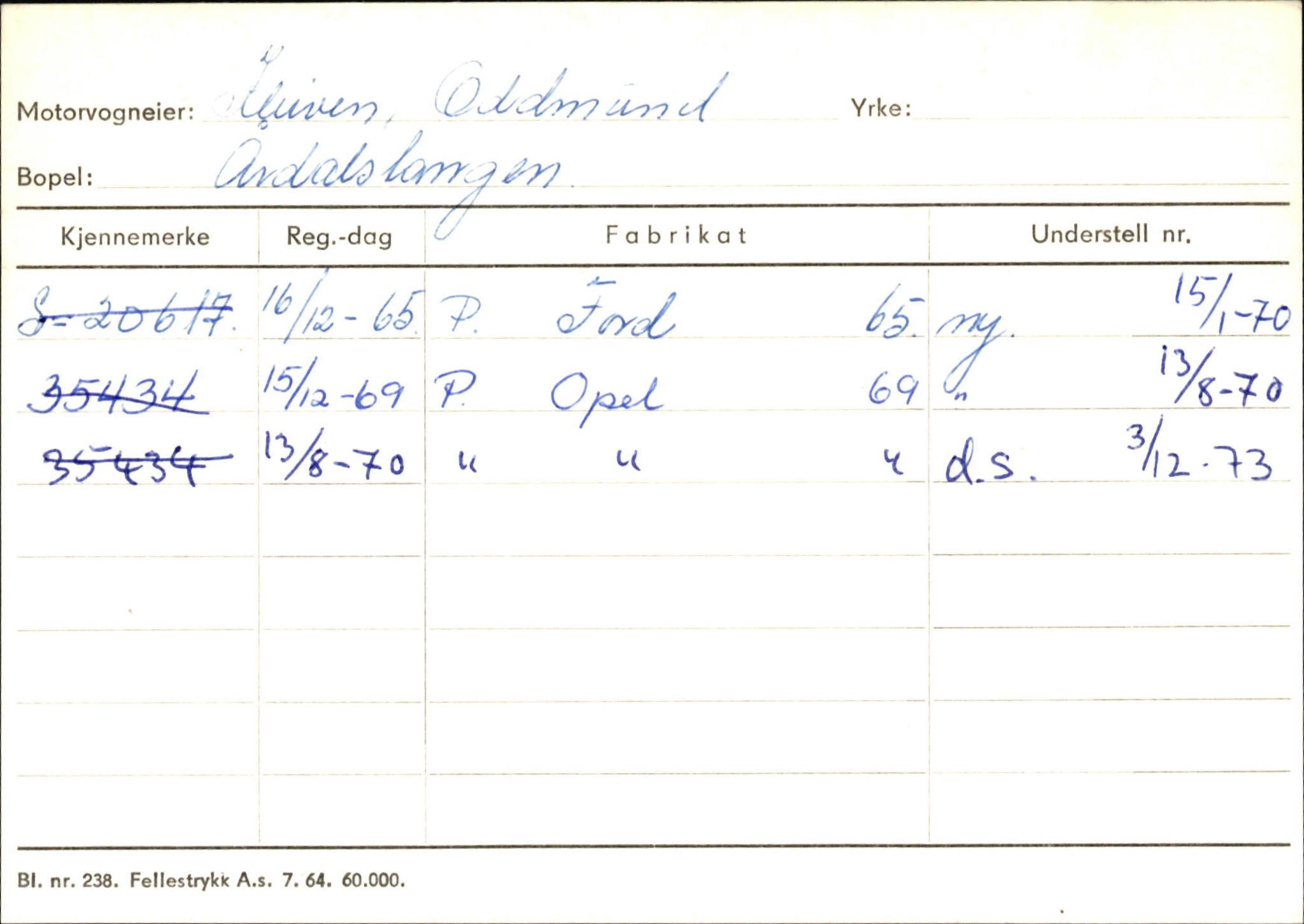 Statens vegvesen, Sogn og Fjordane vegkontor, AV/SAB-A-5301/4/F/L0145: Registerkort Vågsøy S-Å. Årdal I-P, 1945-1975, p. 1152