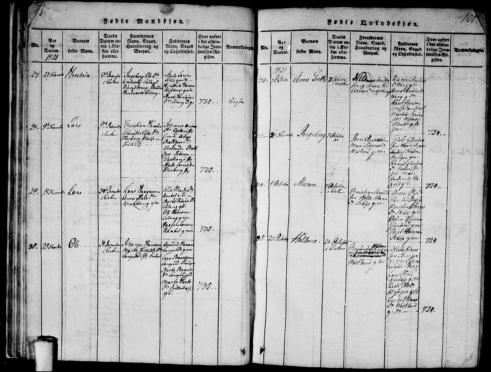 Våler prestekontor Kirkebøker, AV/SAO-A-11083/G/Ga/L0001: Parish register (copy) no. I 1, 1815-1839, p. 100-101
