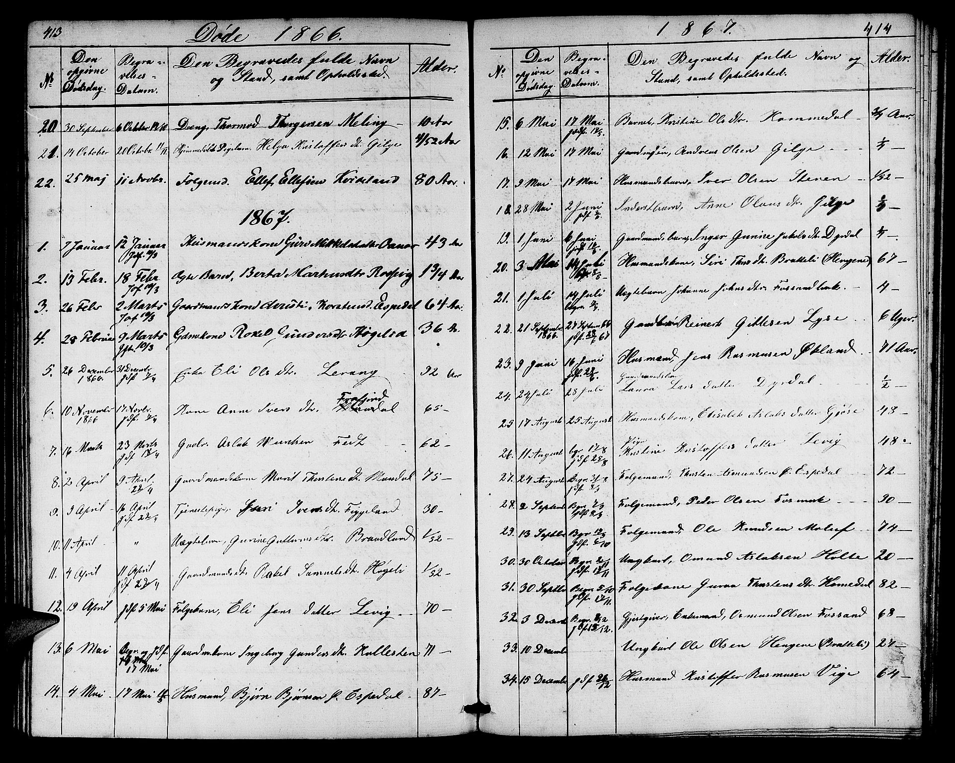 Høgsfjord sokneprestkontor, SAST/A-101624/H/Ha/Hab/L0002: Parish register (copy) no. B 2, 1855-1882, p. 413-414