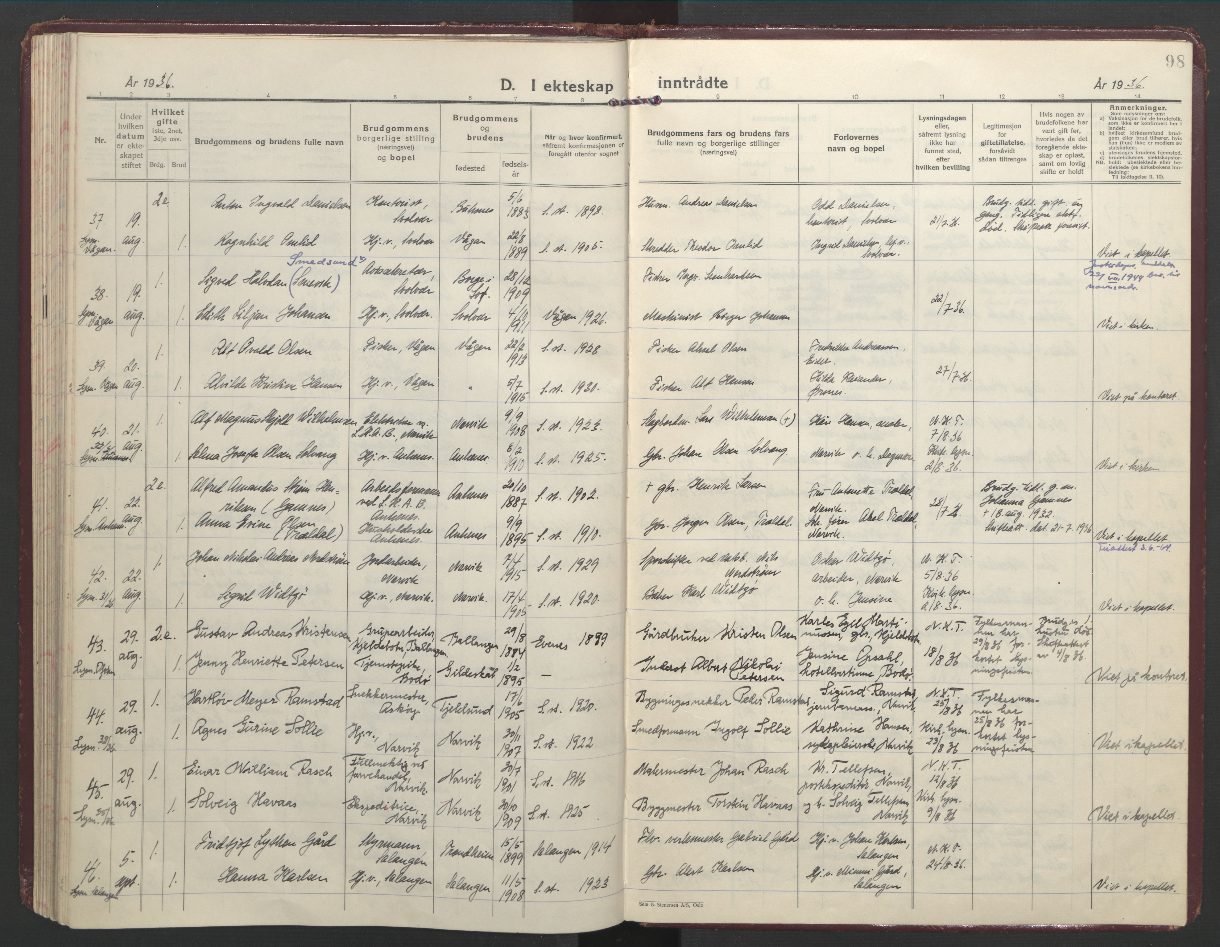 Ministerialprotokoller, klokkerbøker og fødselsregistre - Nordland, AV/SAT-A-1459/871/L1006: Parish register (official) no. 871A22, 1928-1936, p. 98