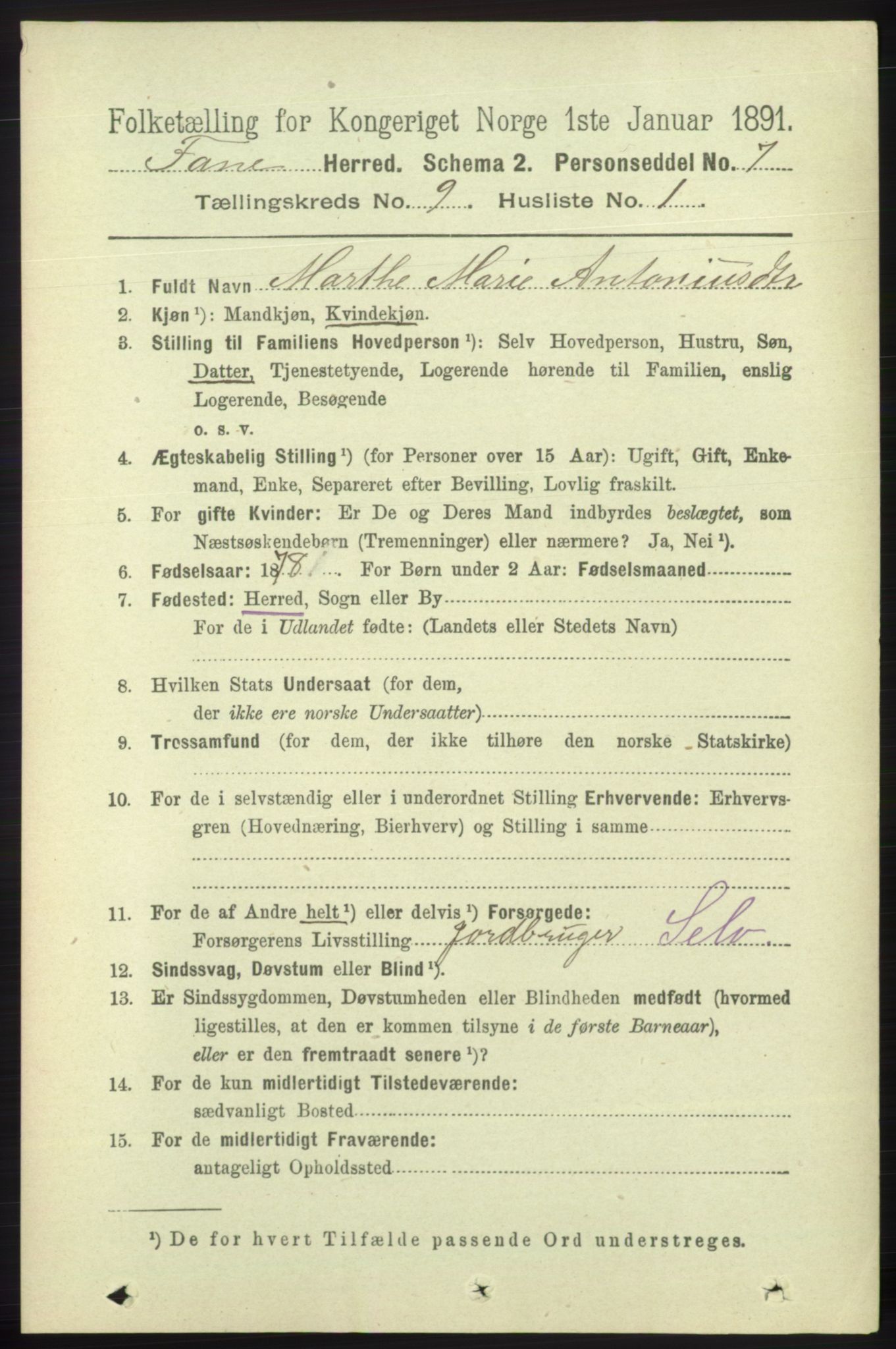 RA, 1891 census for 1249 Fana, 1891, p. 4830