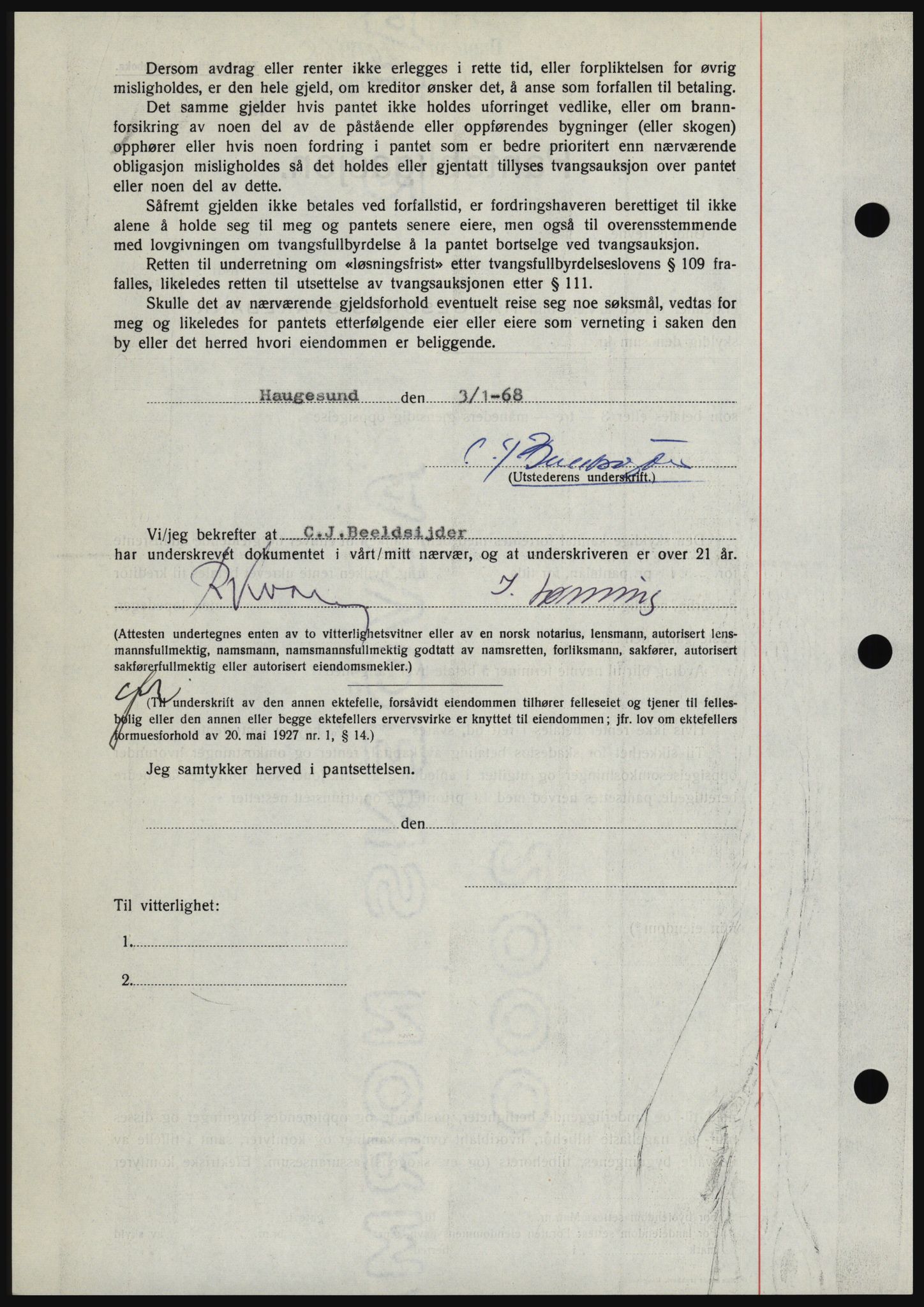Haugesund tingrett, SAST/A-101415/01/II/IIC/L0058: Mortgage book no. B 58, 1967-1968, Diary no: : 110/1968