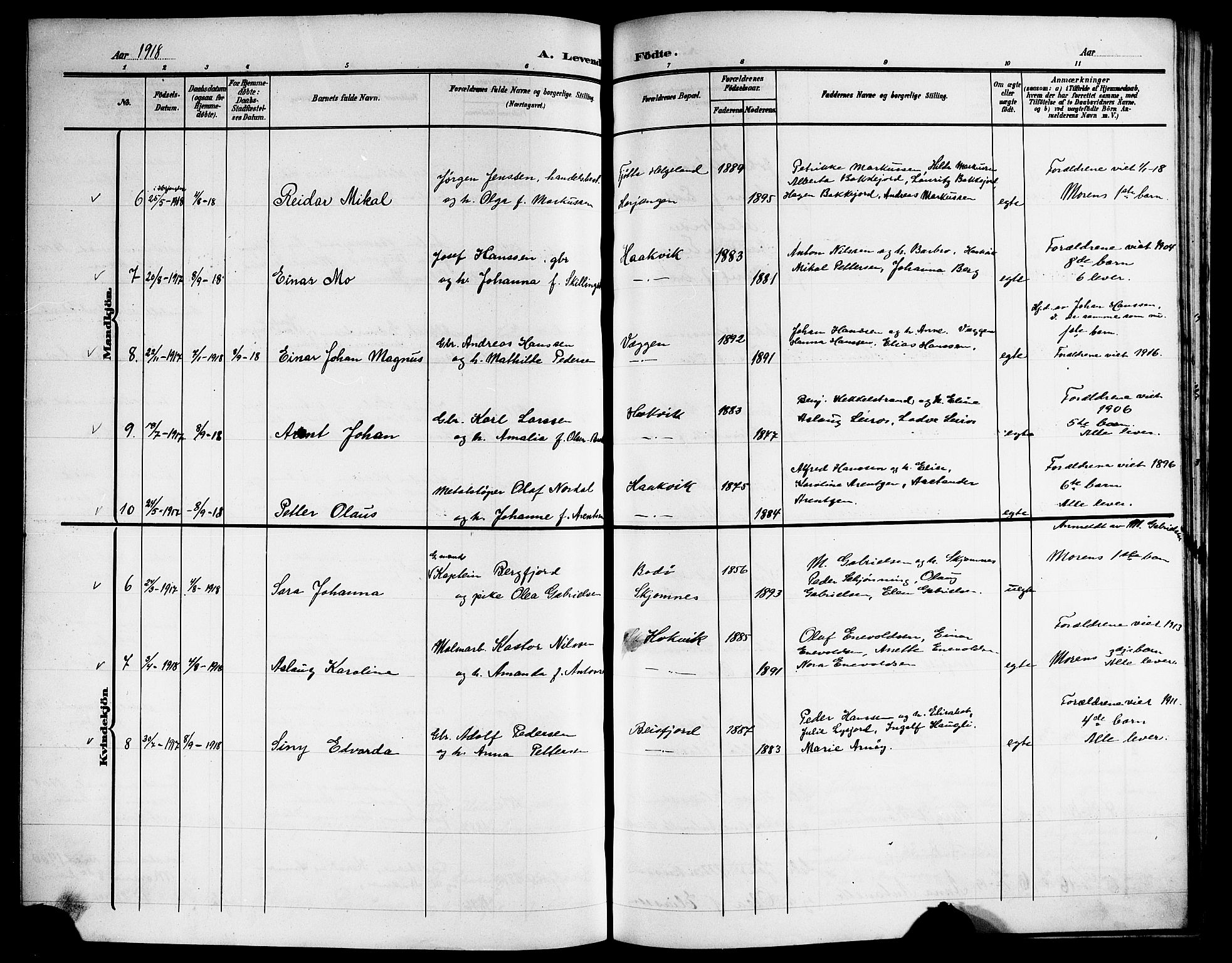 Ministerialprotokoller, klokkerbøker og fødselsregistre - Nordland, AV/SAT-A-1459/866/L0954: Parish register (copy) no. 866C03, 1905-1923