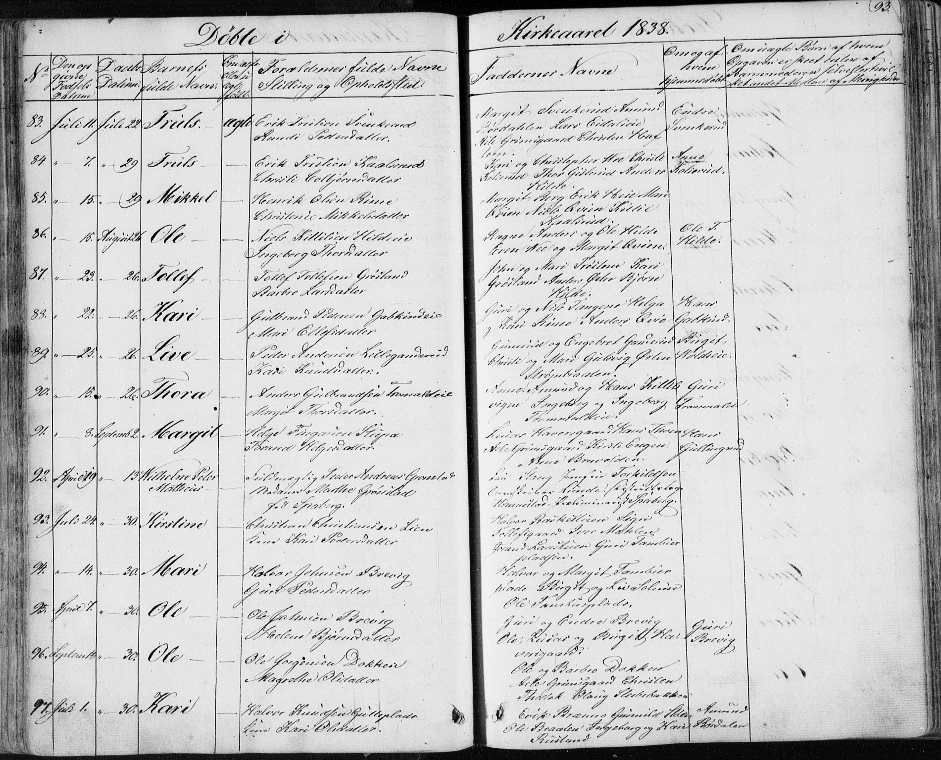 Nes kirkebøker, SAKO/A-236/F/Fa/L0009: Parish register (official) no. 9, 1834-1863, p. 93