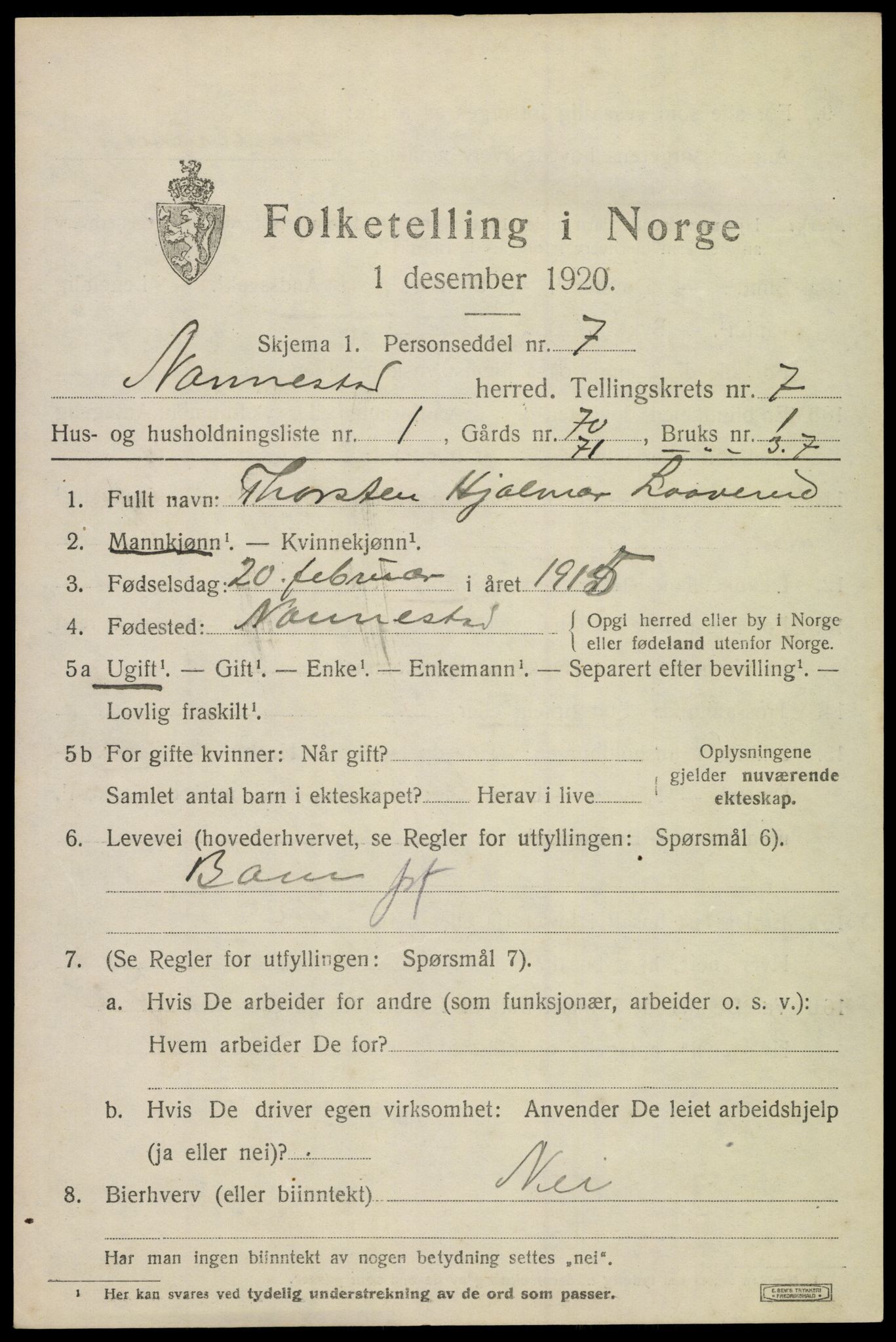 SAO, 1920 census for Nannestad, 1920, p. 8596