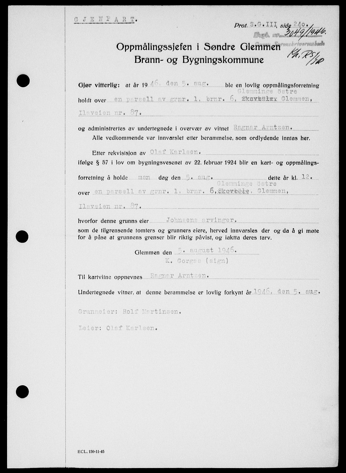 Onsøy sorenskriveri, SAO/A-10474/G/Ga/Gab/L0018: Mortgage book no. II A-18, 1946-1947, Diary no: : 3049/1946