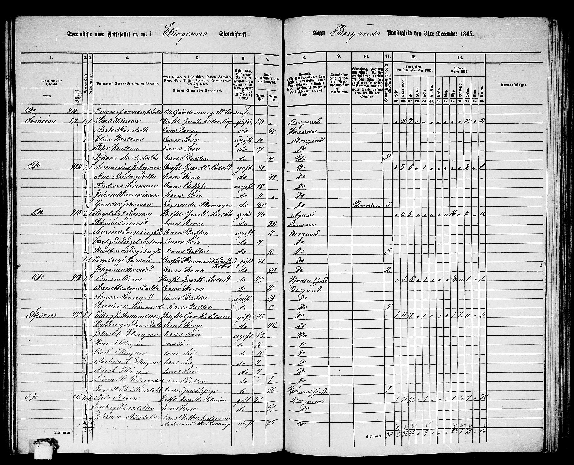 RA, 1865 census for Borgund, 1865, p. 205