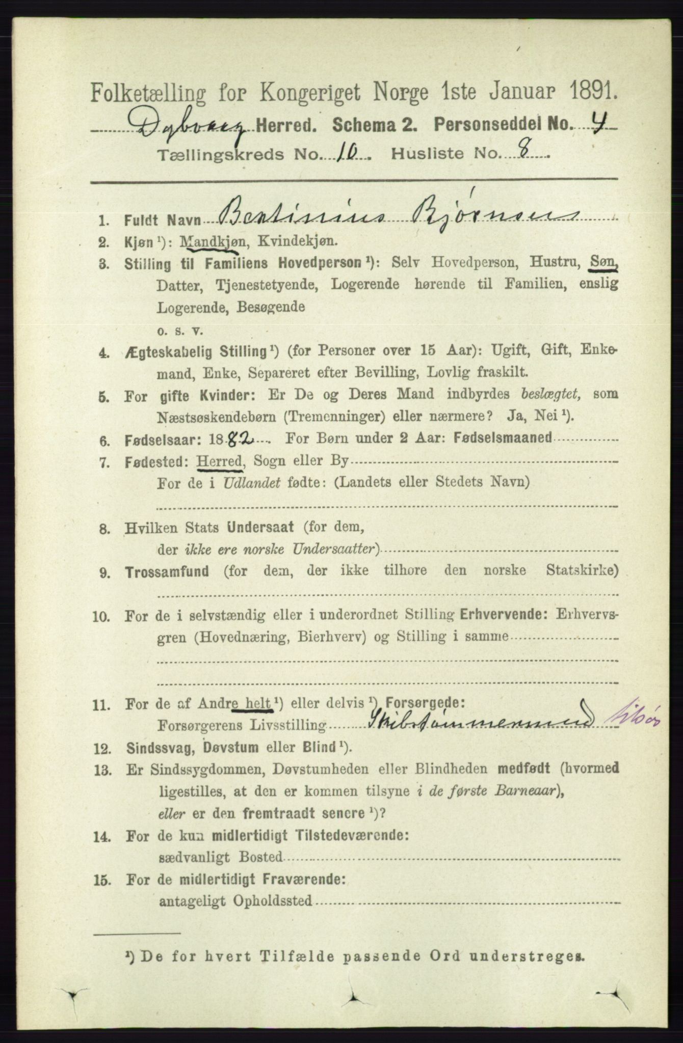 RA, 1891 census for 0915 Dypvåg, 1891, p. 3754