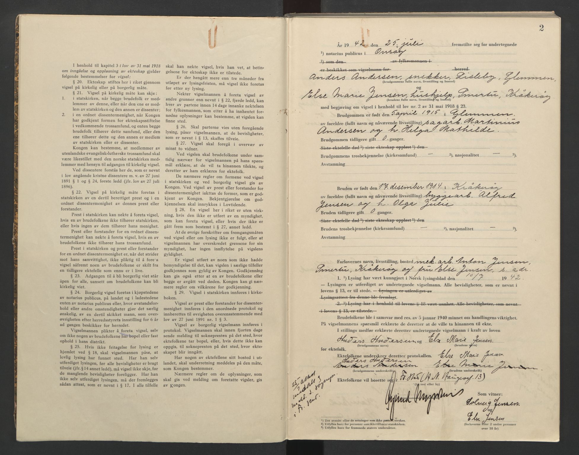 Onsøy sorenskriveri, AV/SAO-A-10474/L/La/L0002: Vigselsbok, 1942-1943, p. 2