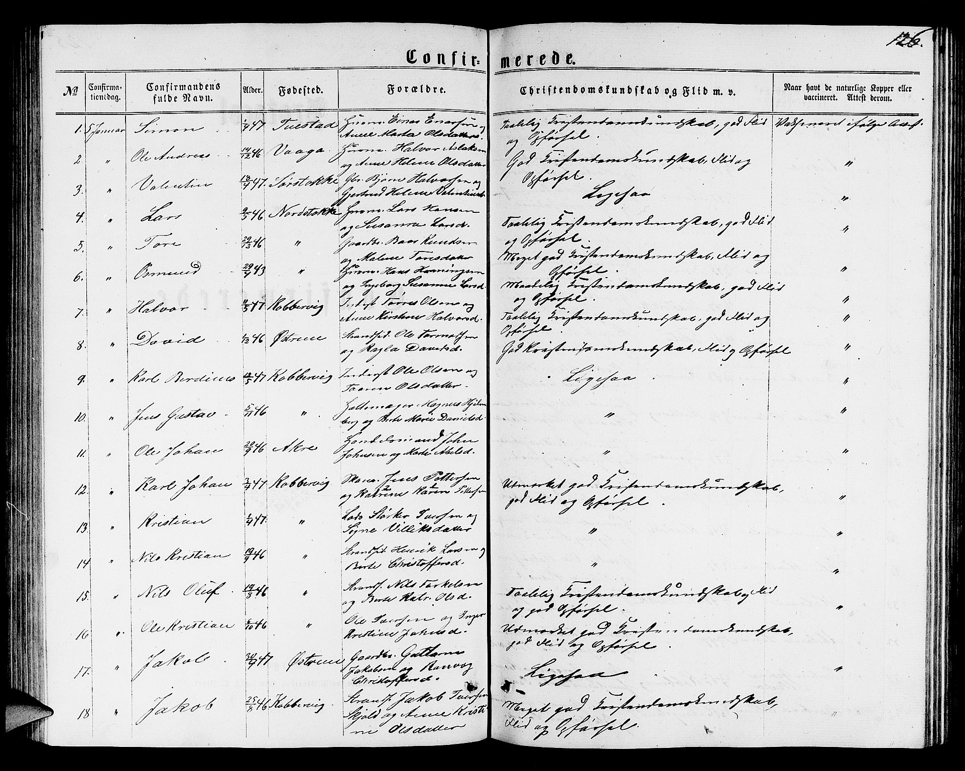 Avaldsnes sokneprestkontor, SAST/A -101851/H/Ha/Hab/L0004: Parish register (copy) no. B 4, 1861-1876, p. 126