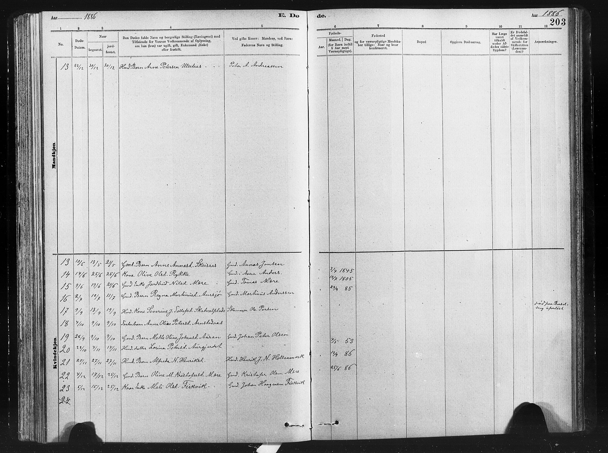 Ministerialprotokoller, klokkerbøker og fødselsregistre - Nord-Trøndelag, AV/SAT-A-1458/712/L0103: Parish register (copy) no. 712C01, 1878-1917, p. 203