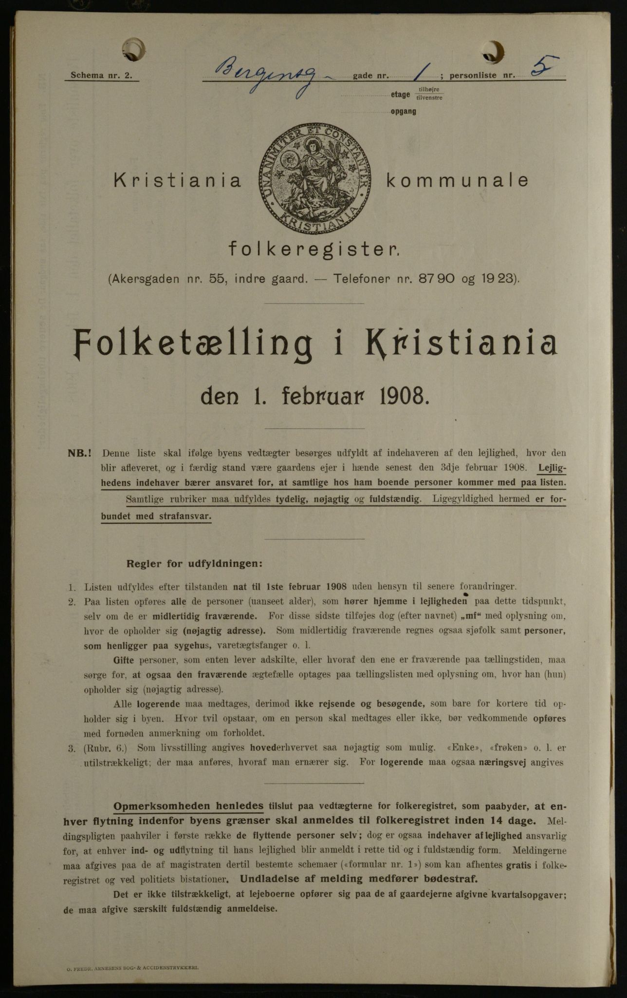 OBA, Municipal Census 1908 for Kristiania, 1908, p. 3749