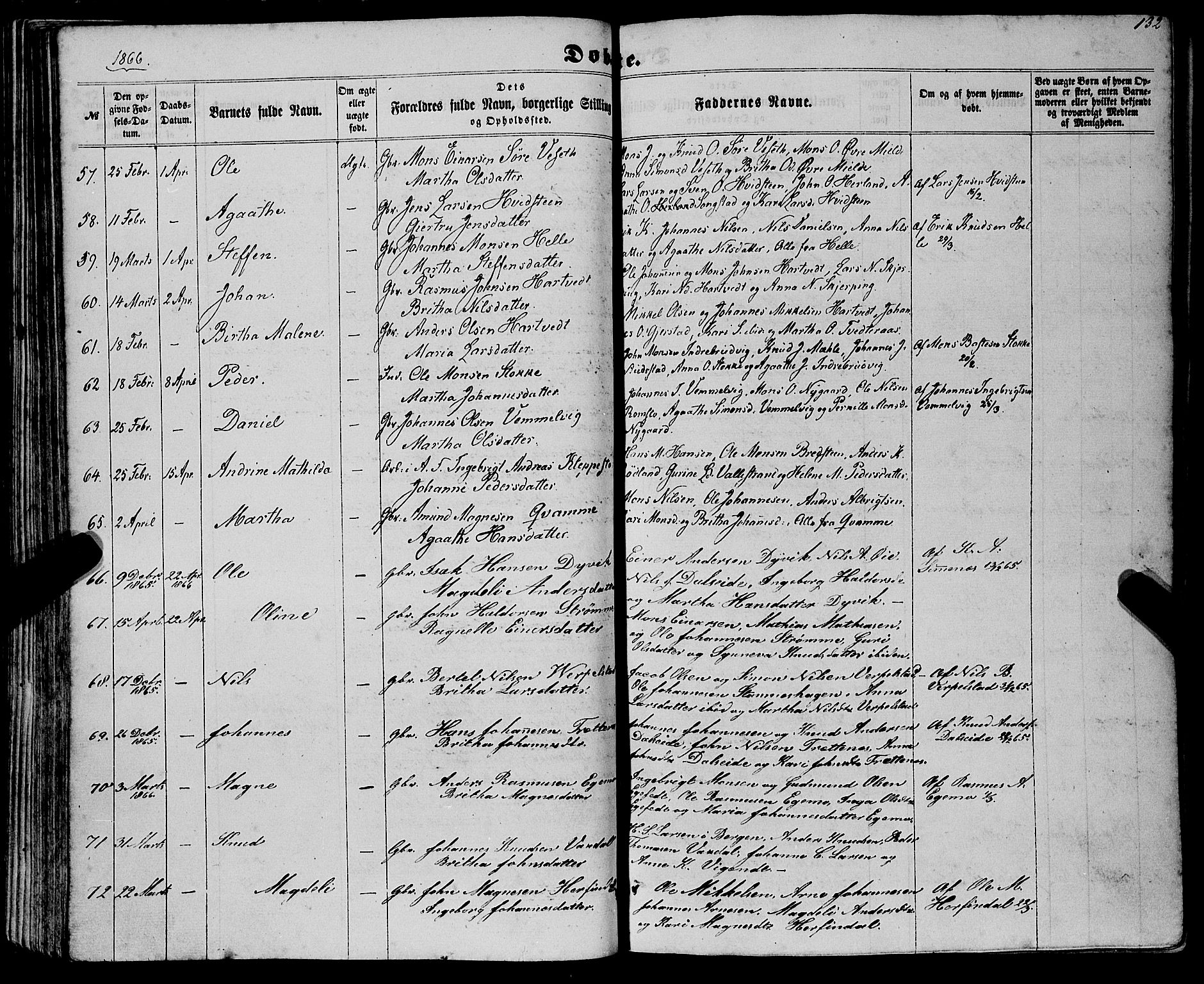 Haus sokneprestembete, SAB/A-75601/H/Haa: Parish register (official) no. A 17, 1858-1870, p. 132