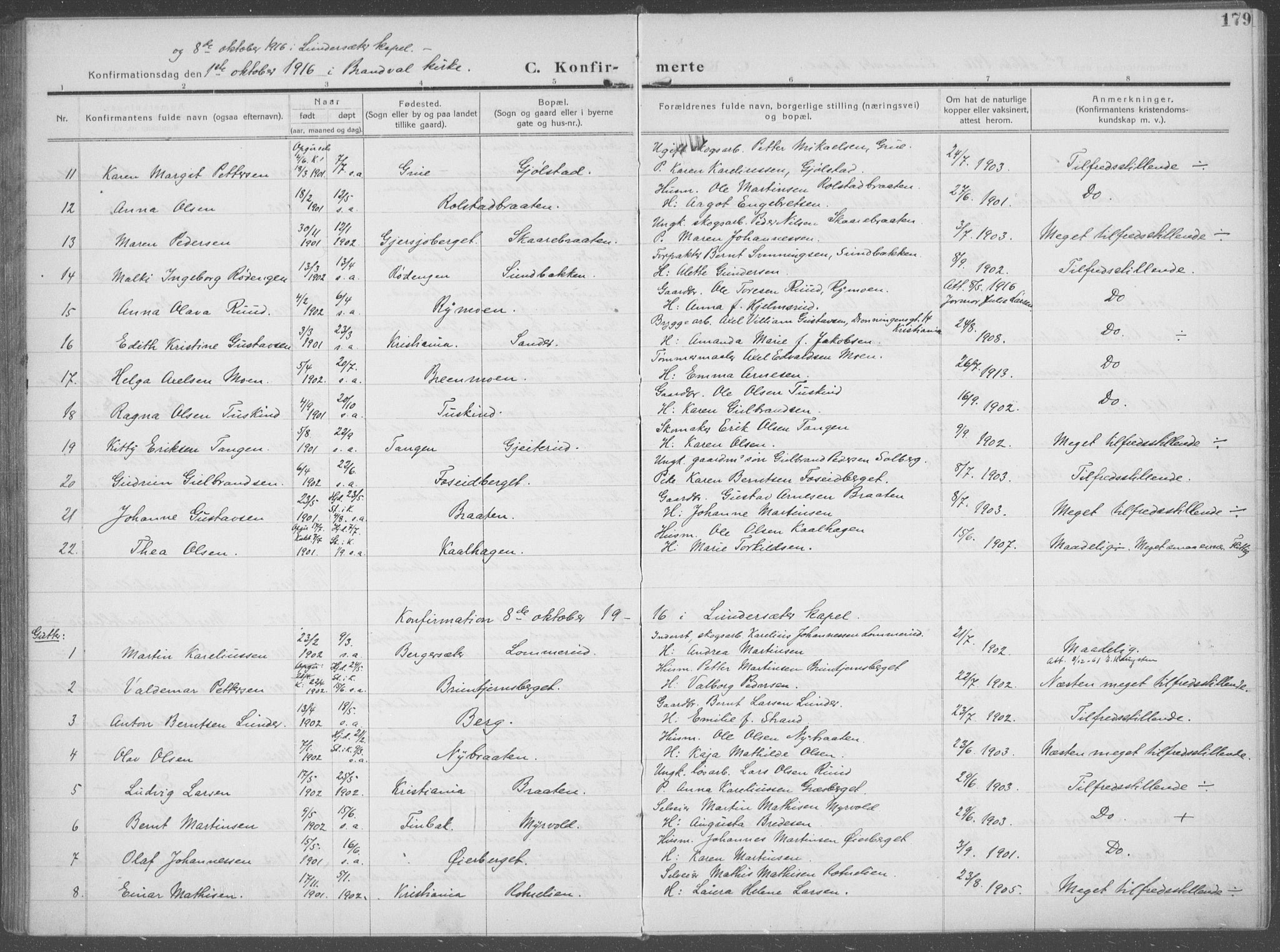 Brandval prestekontor, AV/SAH-PREST-034/H/Ha/Haa/L0004: Parish register (official) no. 4, 1910-1924, p. 179