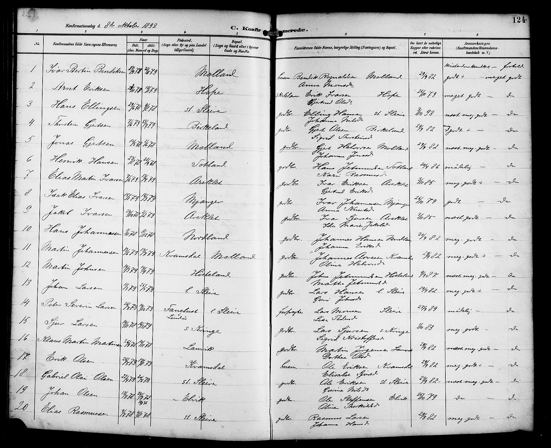 Masfjorden sokneprestembete, AV/SAB-A-77001: Parish register (copy) no. B 1, 1892-1913, p. 124
