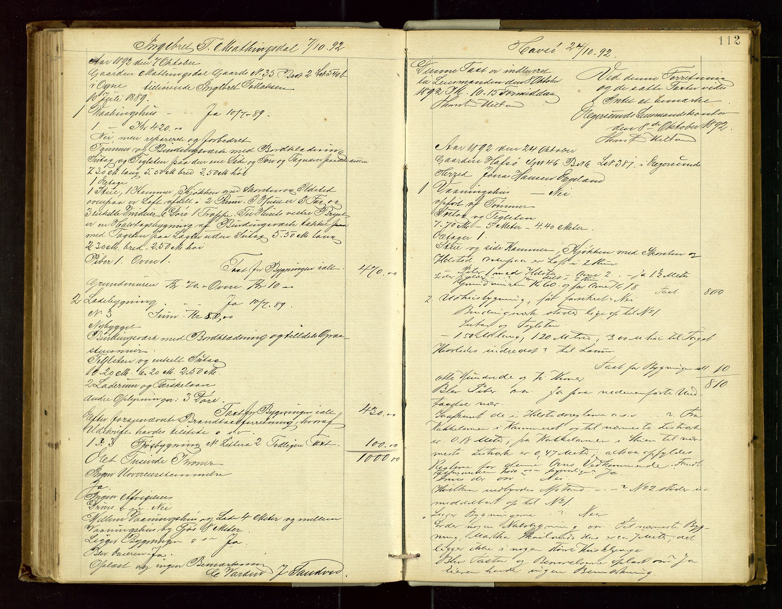 Eigersund lensmannskontor, AV/SAST-A-100171/Goa/L0003: "Brandtaxations-protokol", 1876-1893, p. 111b-112a