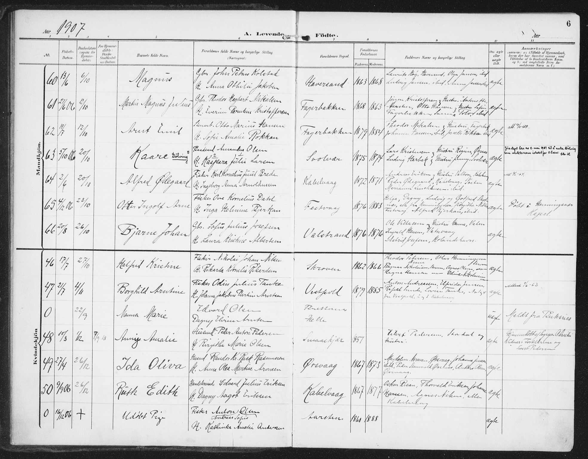 Ministerialprotokoller, klokkerbøker og fødselsregistre - Nordland, AV/SAT-A-1459/874/L1063: Parish register (official) no. 874A07, 1907-1915, p. 6