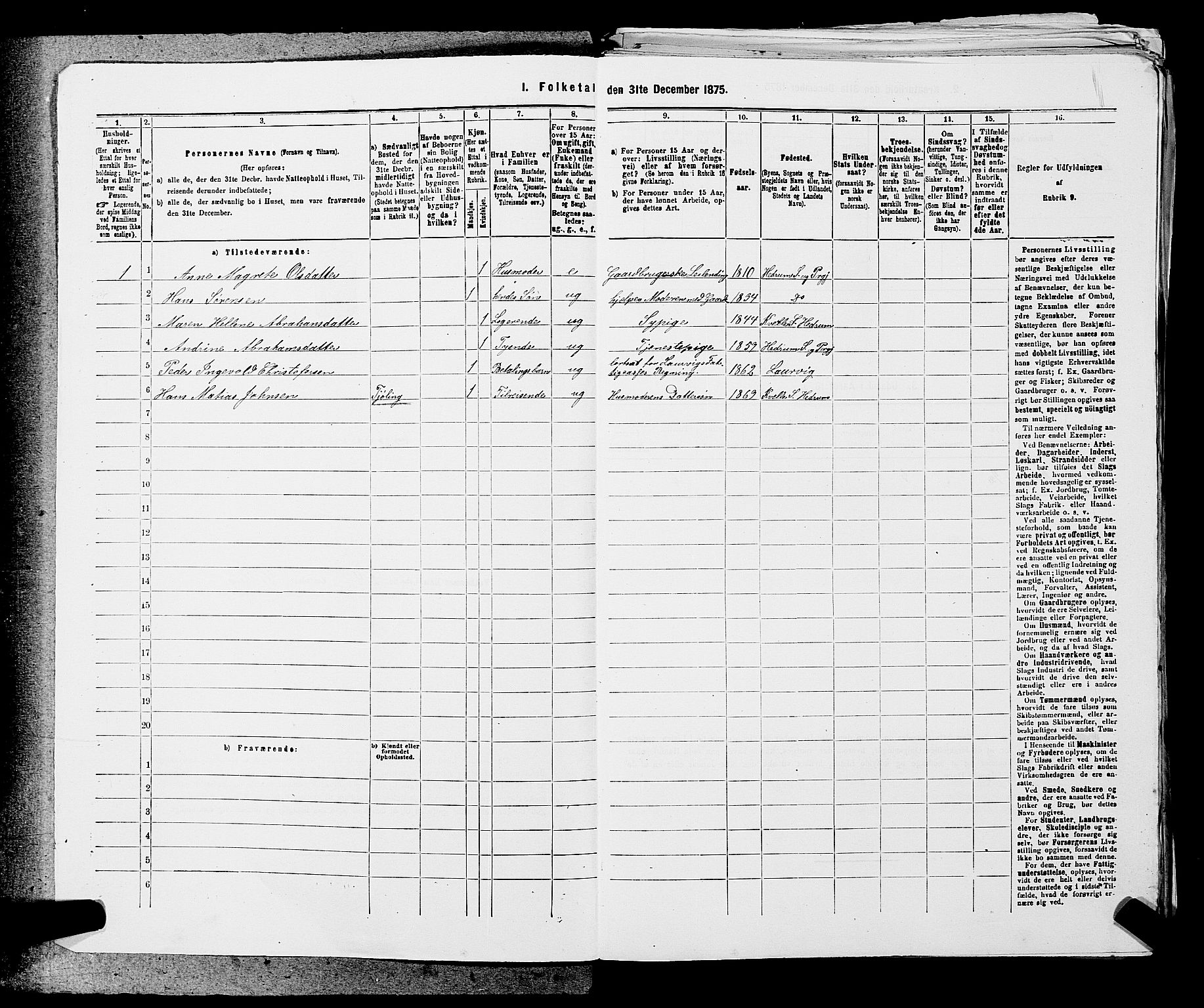 SAKO, 1875 census for 0727P Hedrum, 1875, p. 707