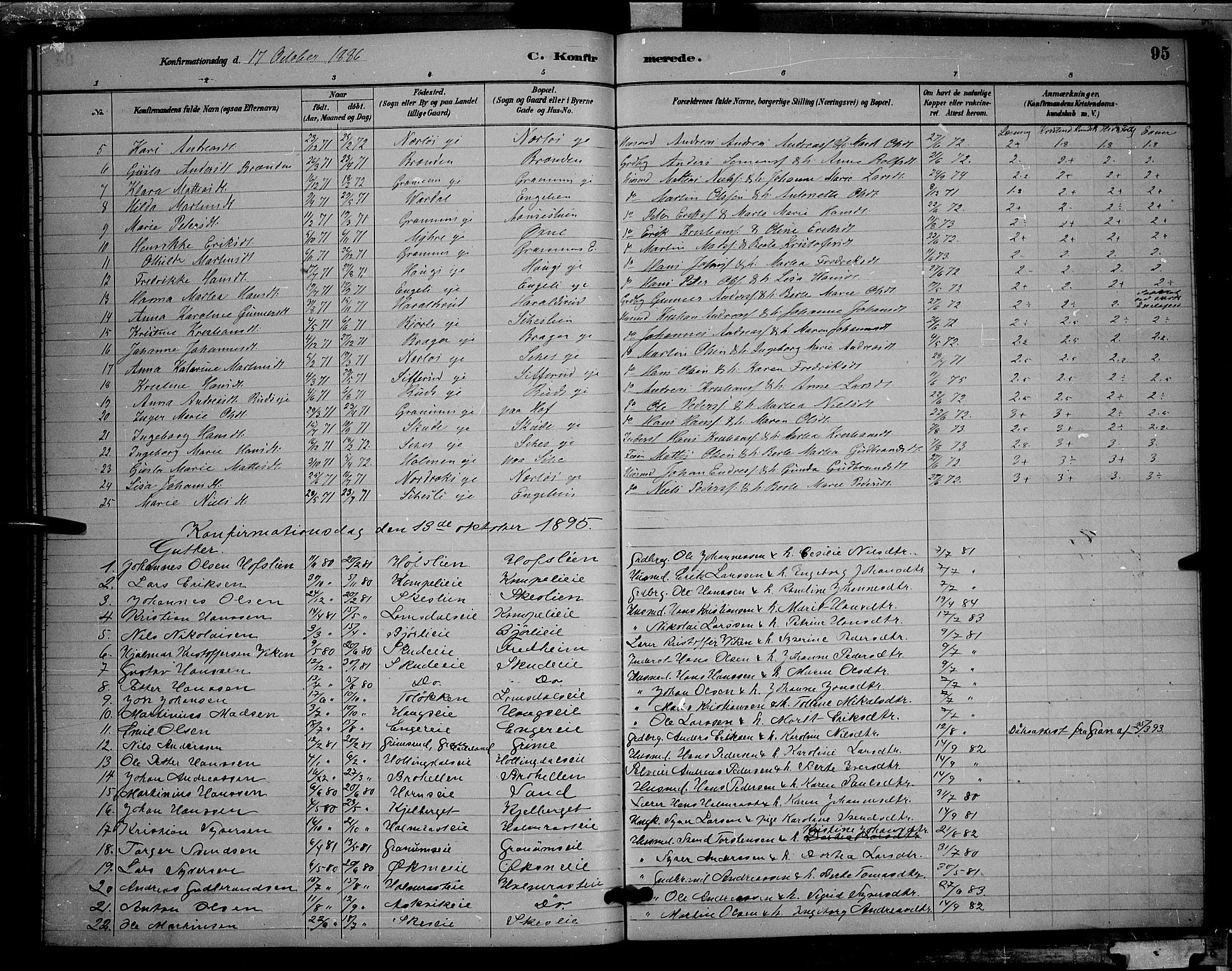 Søndre Land prestekontor, SAH/PREST-122/L/L0002: Parish register (copy) no. 2, 1884-1900, p. 95
