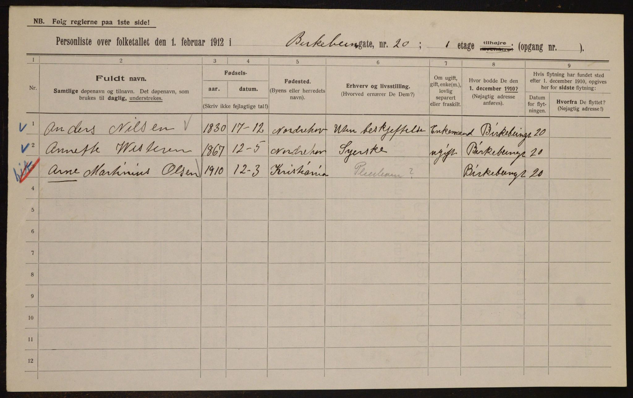 OBA, Municipal Census 1912 for Kristiania, 1912, p. 5027