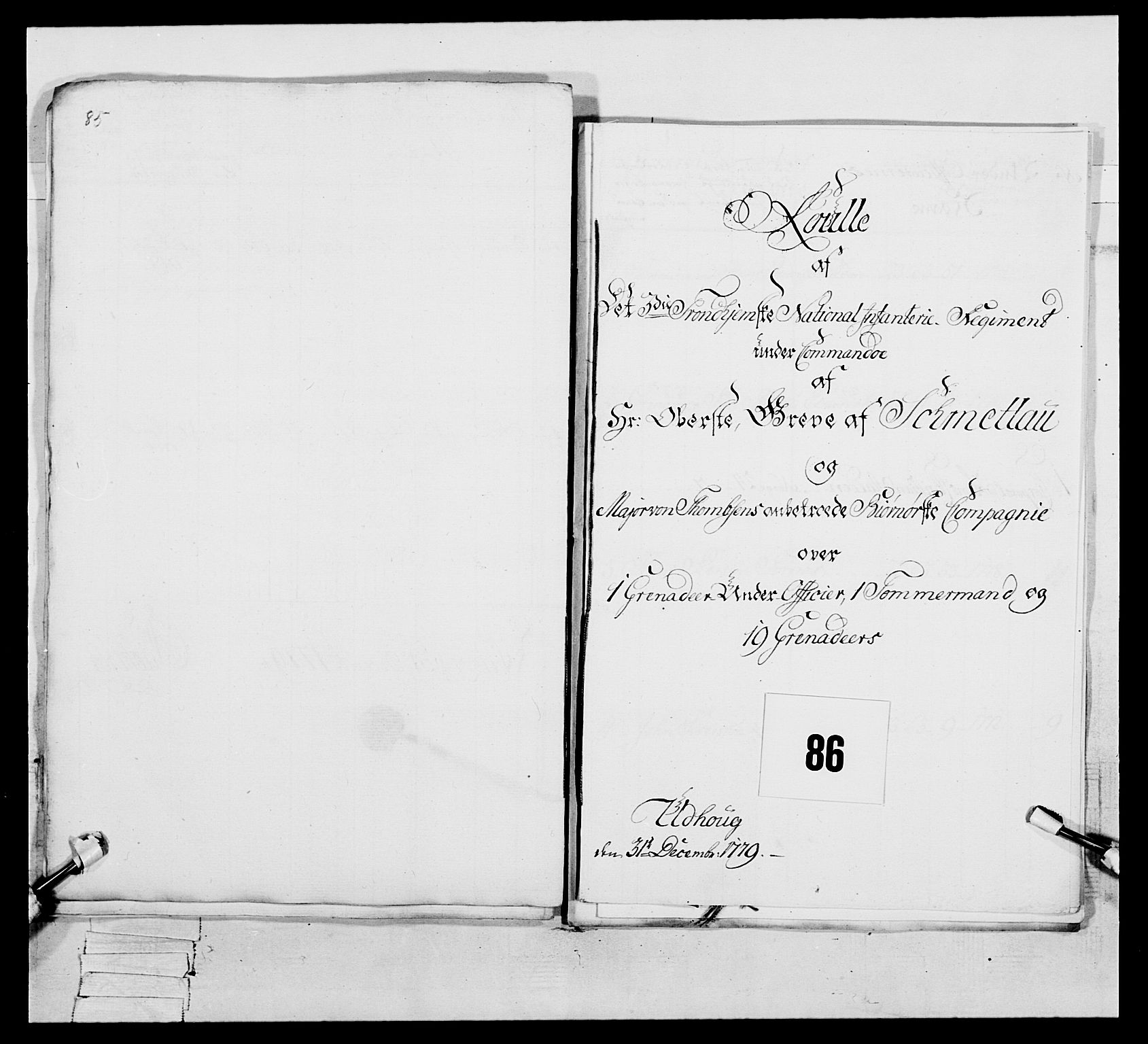 Generalitets- og kommissariatskollegiet, Det kongelige norske kommissariatskollegium, RA/EA-5420/E/Eh/L0086: 3. Trondheimske nasjonale infanteriregiment, 1776-1779, p. 336