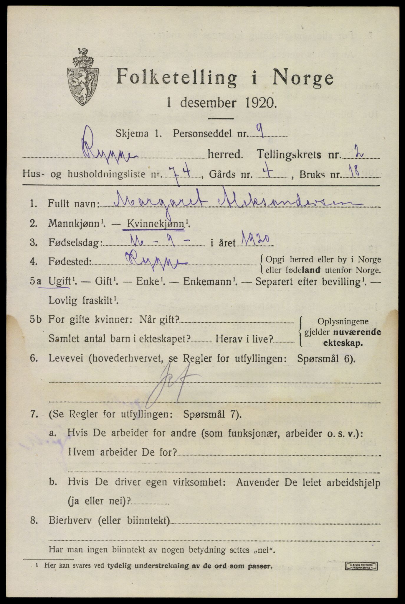 SAO, 1920 census for Rygge, 1920, p. 6843