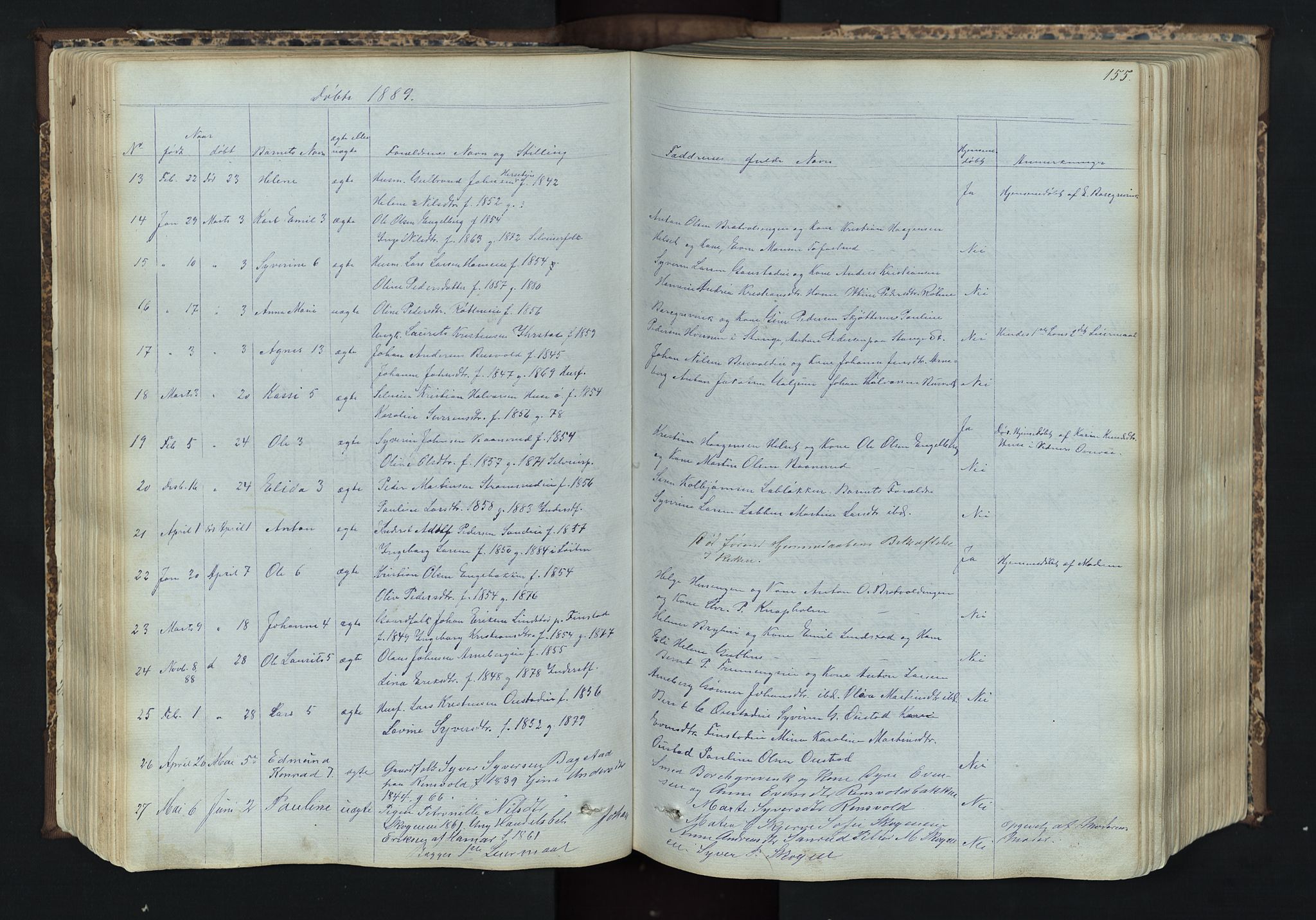 Romedal prestekontor, SAH/PREST-004/L/L0011: Parish register (copy) no. 11, 1867-1895, p. 155