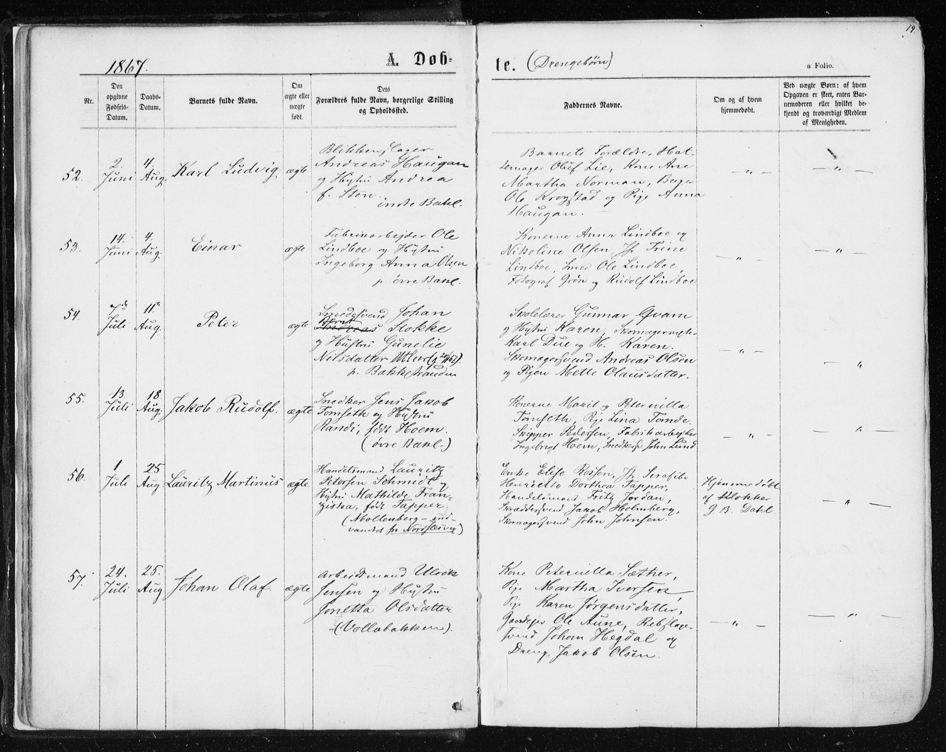 Ministerialprotokoller, klokkerbøker og fødselsregistre - Sør-Trøndelag, AV/SAT-A-1456/604/L0186: Parish register (official) no. 604A07, 1866-1877, p. 19