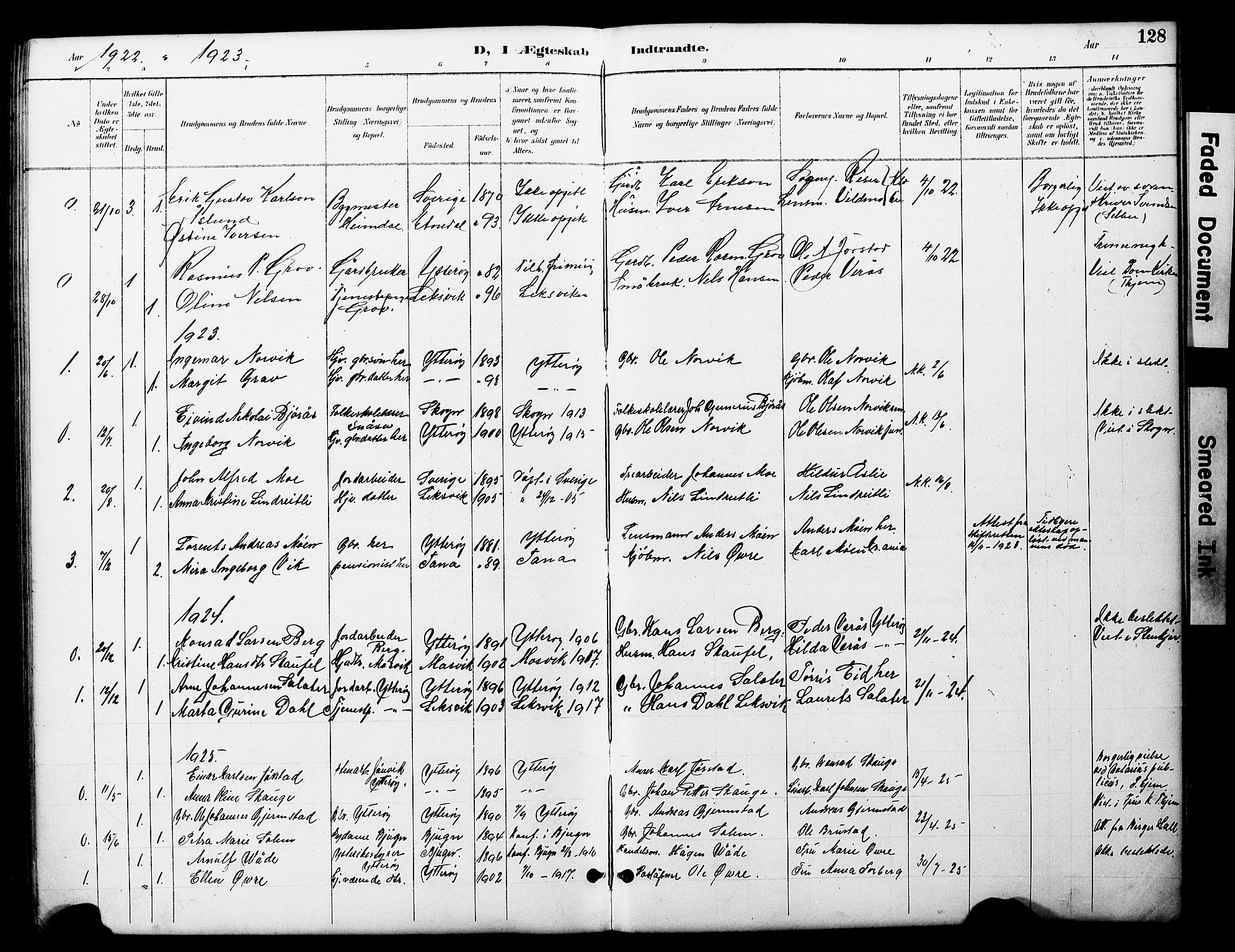 Ministerialprotokoller, klokkerbøker og fødselsregistre - Nord-Trøndelag, SAT/A-1458/722/L0226: Parish register (copy) no. 722C02, 1889-1927, p. 128