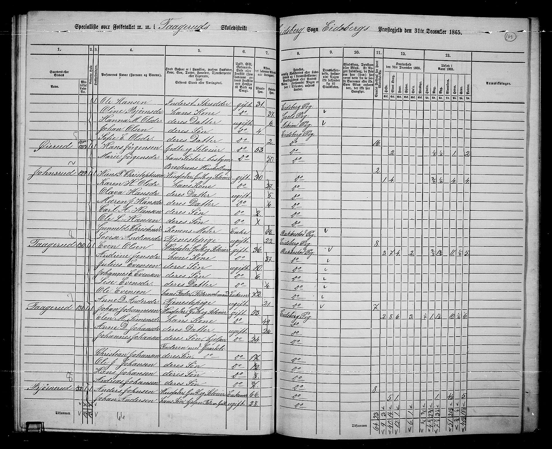 RA, 1865 census for Eidsberg, 1865, p. 148