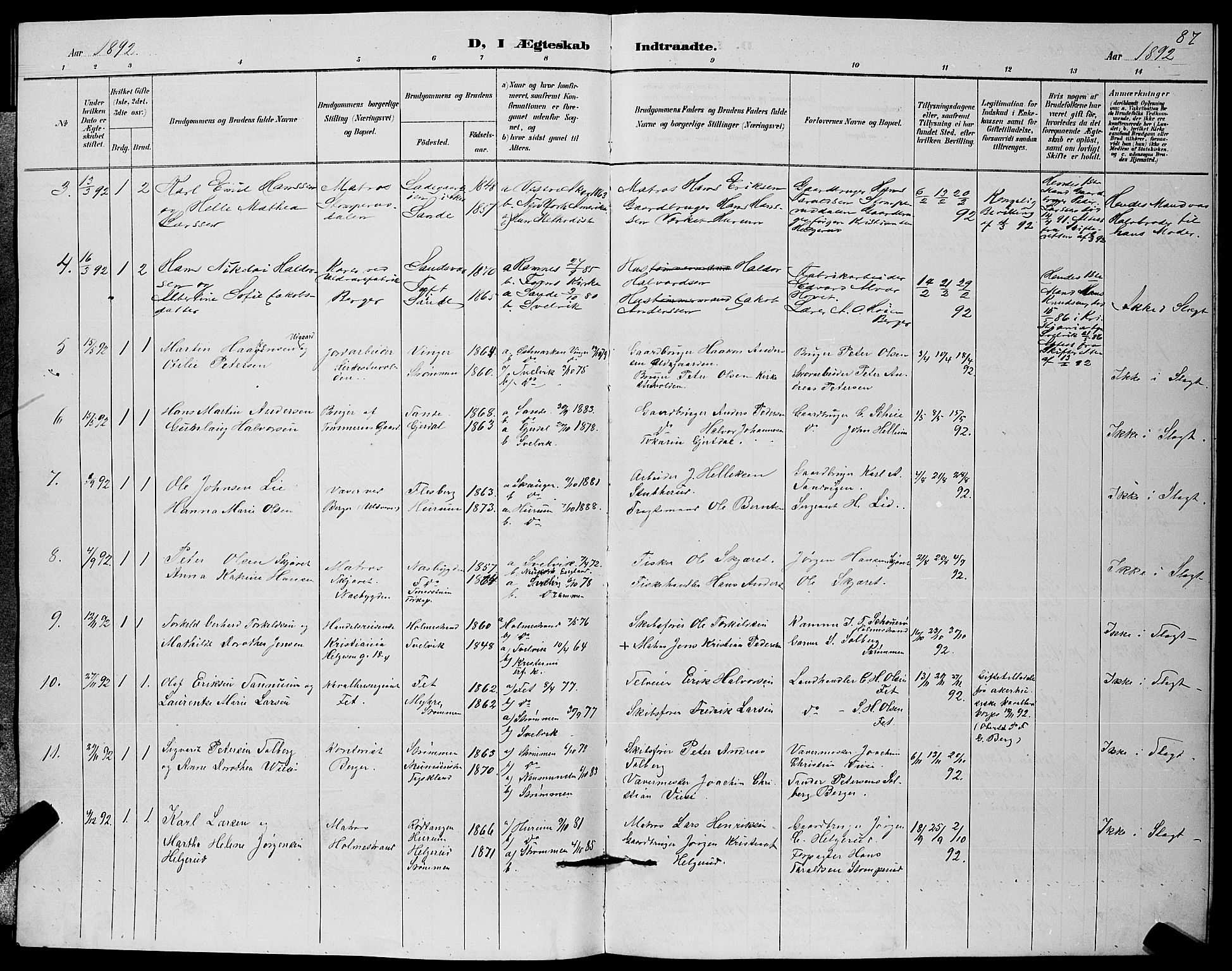 Strømm kirkebøker, SAKO/A-322/G/Ga/L0003: Parish register (copy) no. I 3, 1889-1896, p. 87