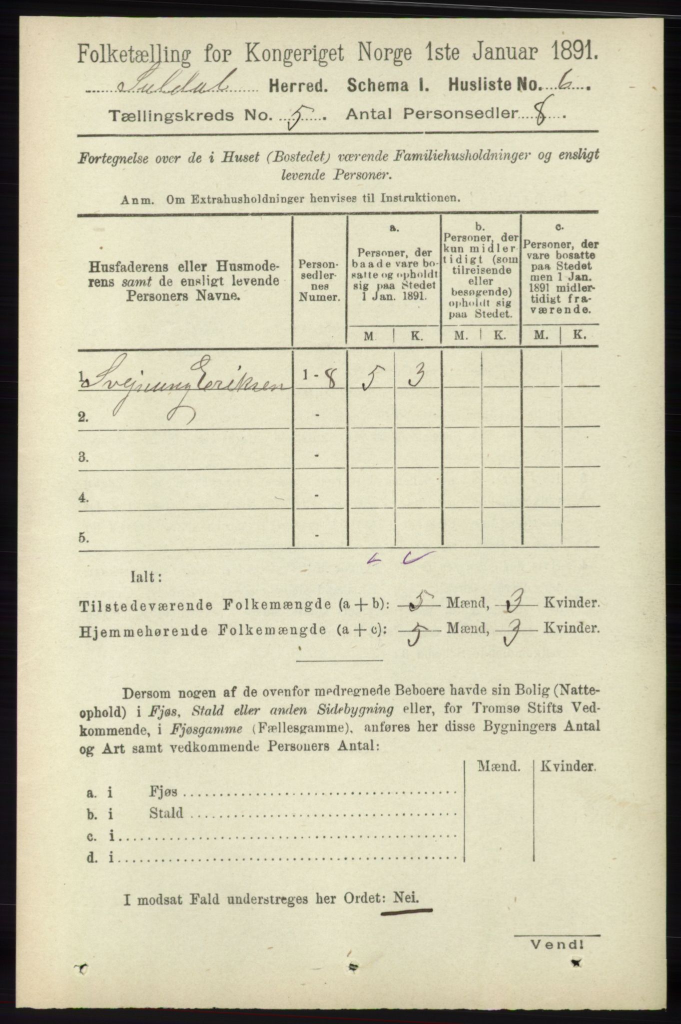 RA, 1891 census for 1134 Suldal, 1891, p. 1449