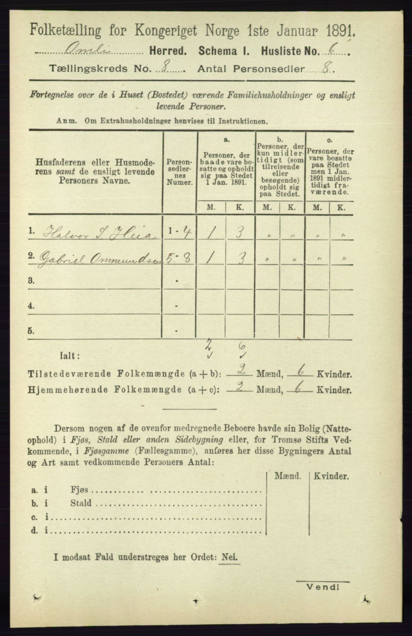 RA, 1891 census for 0929 Åmli, 1891, p. 1071